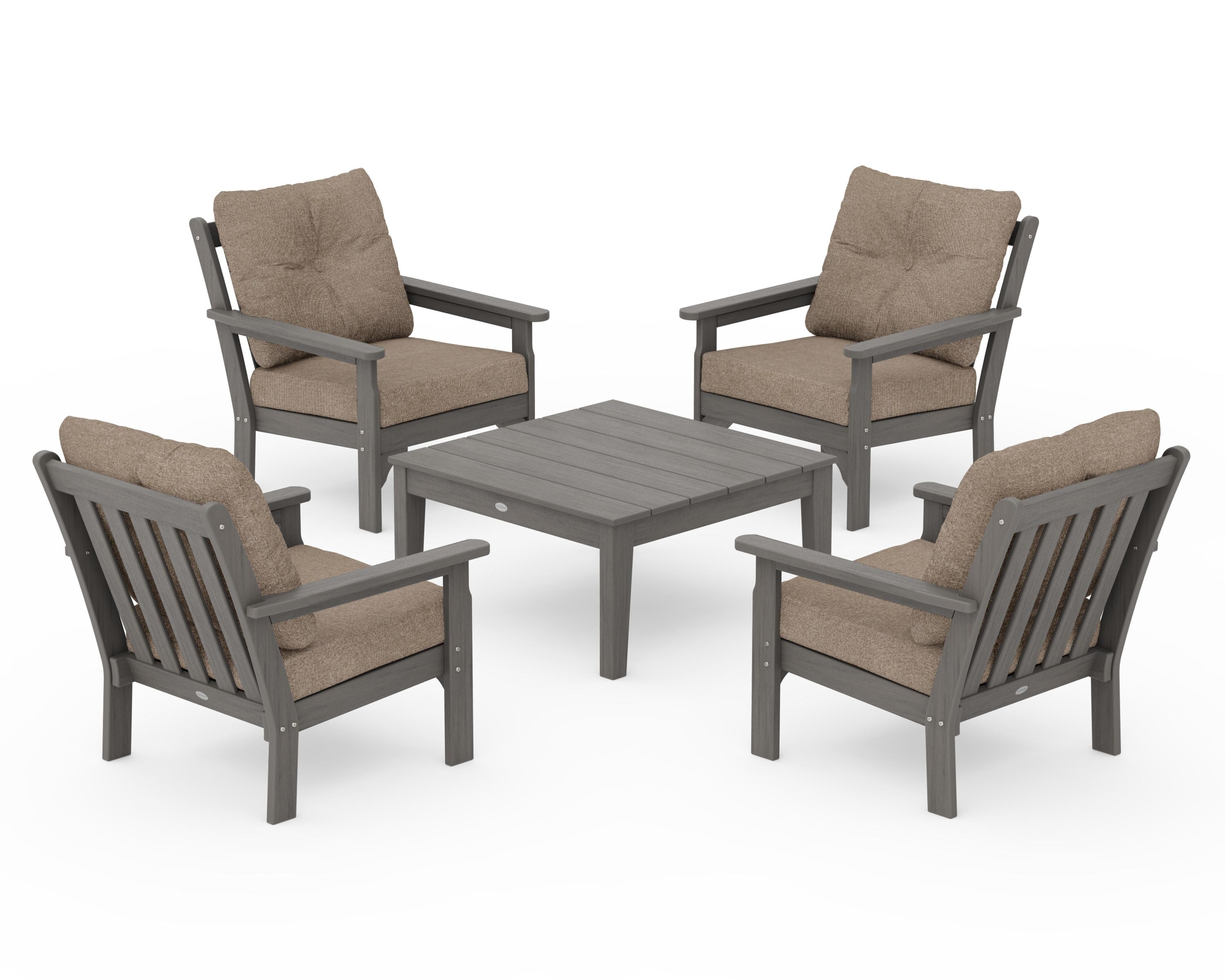 POLYWOOD Vineyard 5-Piece Deep Seating Conversation Set in Driftwood / Spiced Burlap