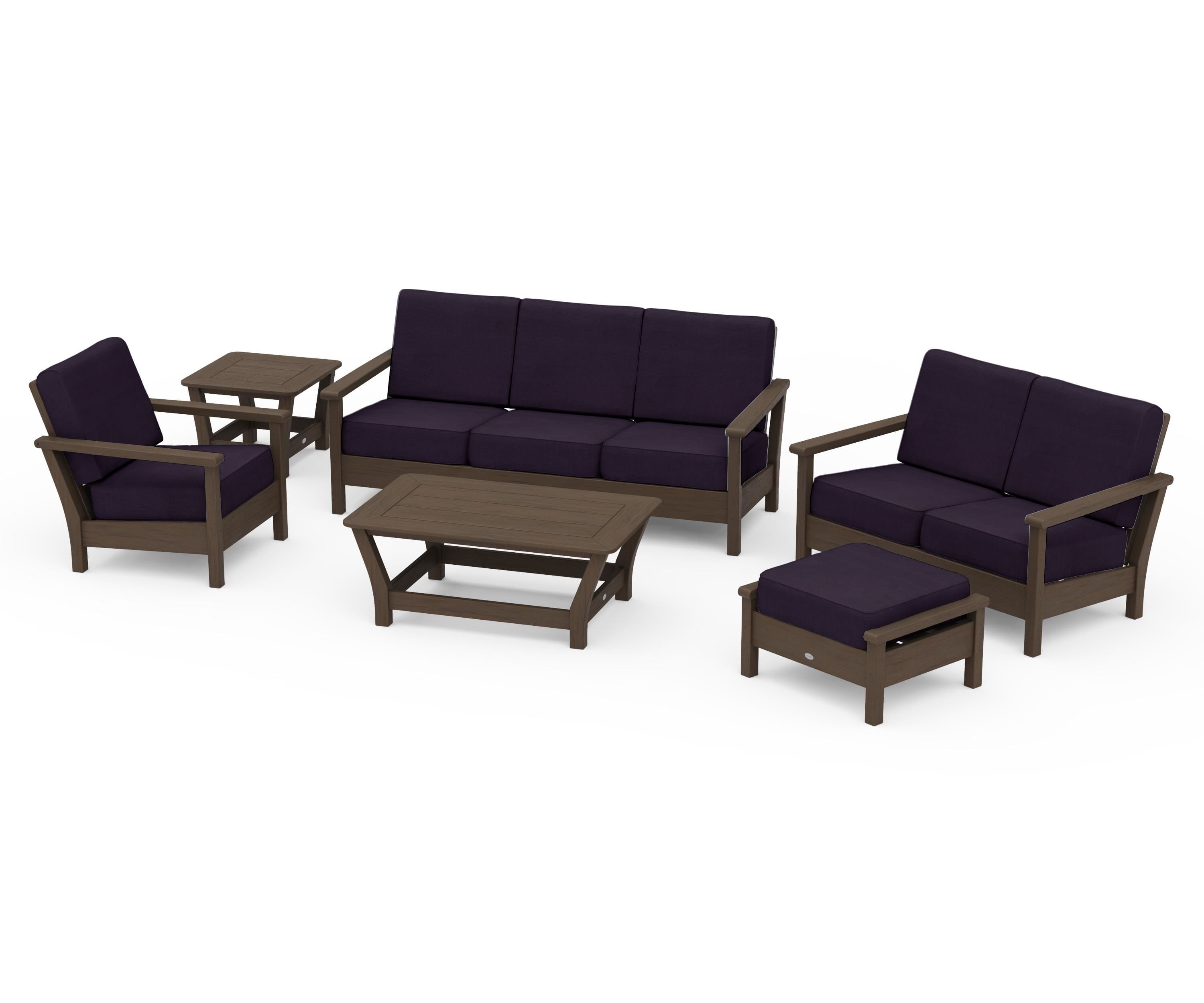POLYWOOD Harbour 6-Piece Outdoor Living Set in Kona / Navy Linen