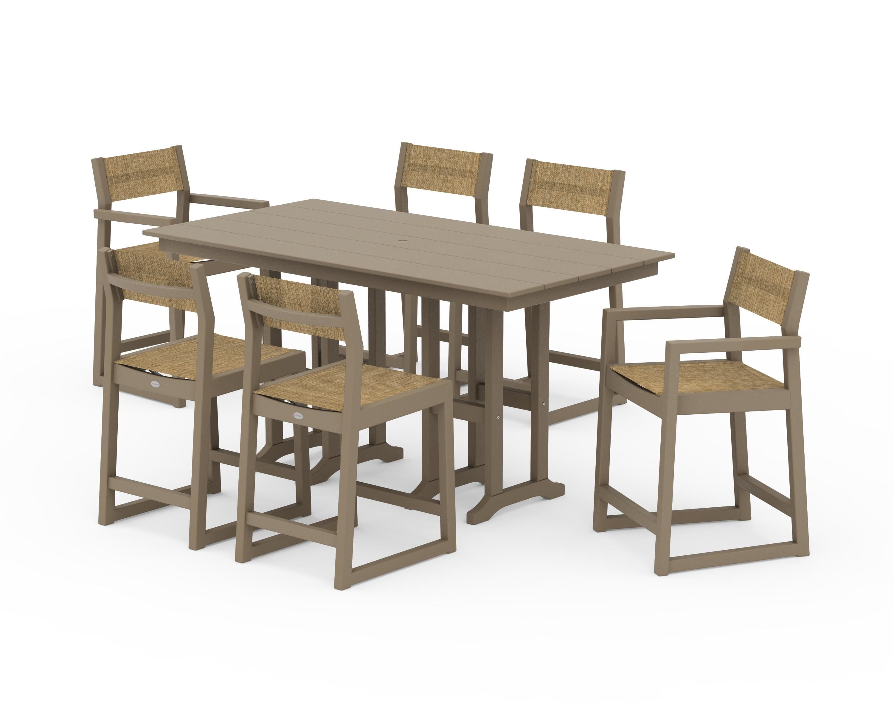 POLYWOOD EDGE Sling 7-Piece Farmhouse Counter Set in Vintage Sahara / Burlap Sling