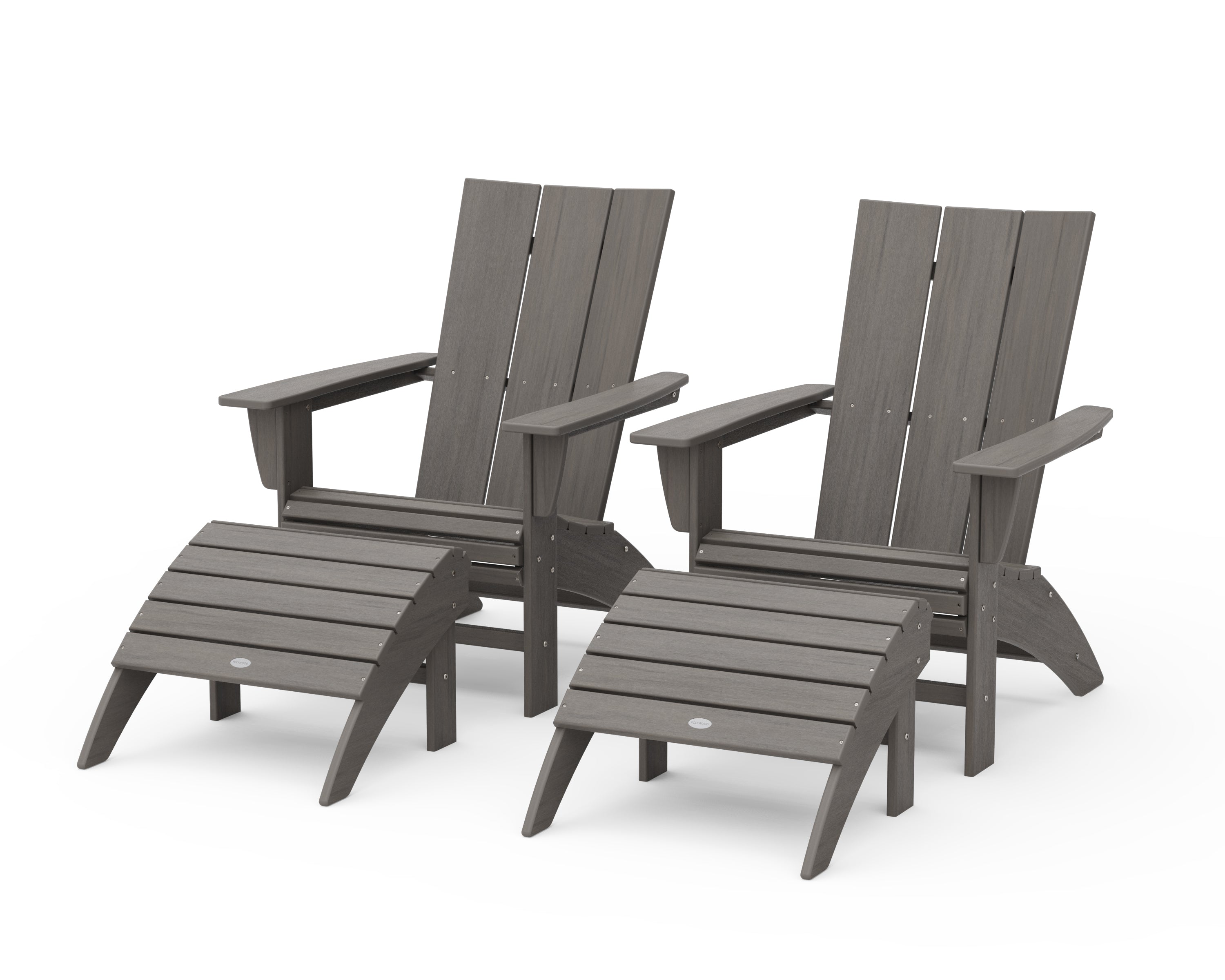 POLYWOOD Modern Curveback Adirondack Chair 4-Piece Set with Ottomans in Driftwood