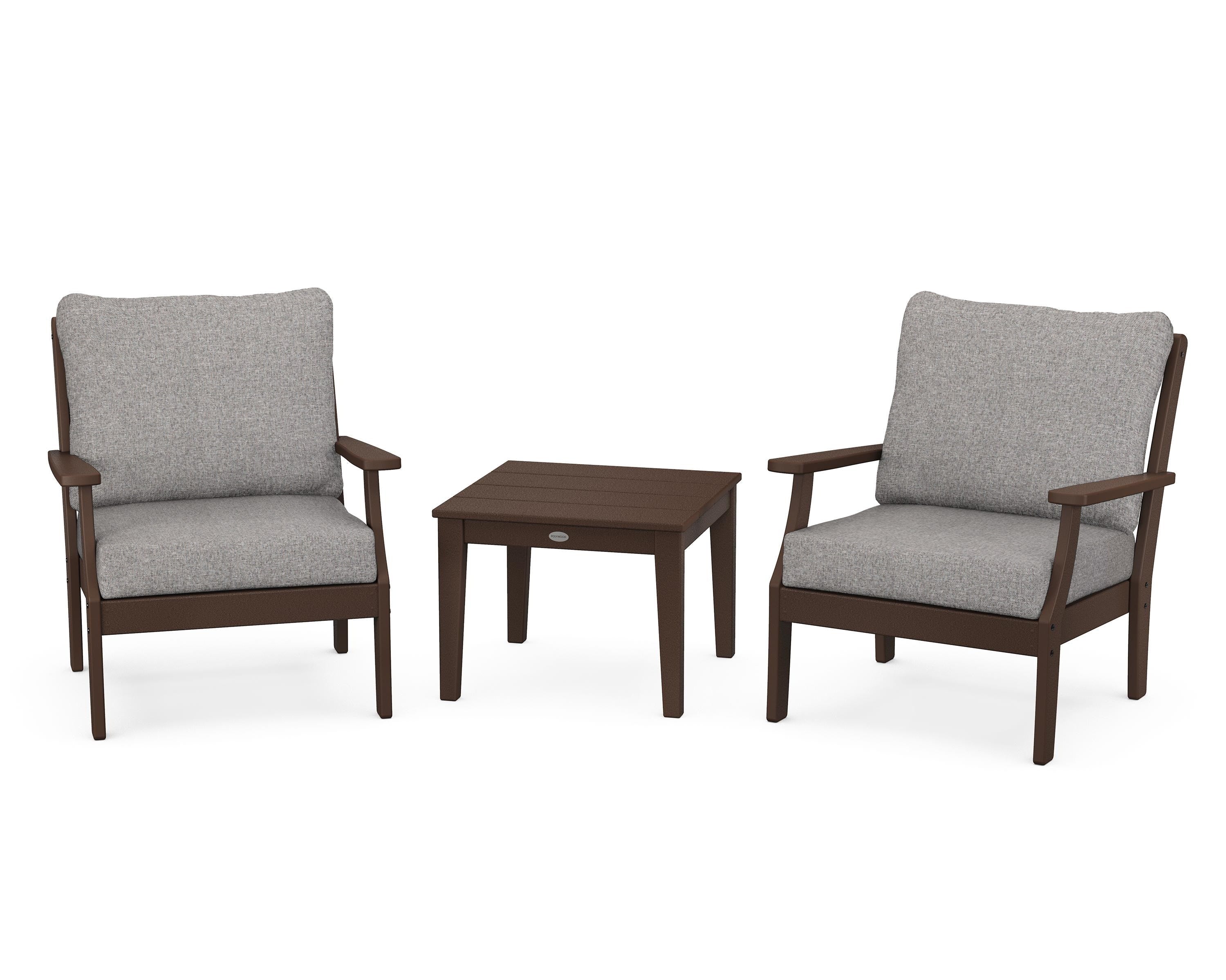 POLYWOOD Braxton 3-Piece Deep Seating Set in Mahogany / Grey Mist