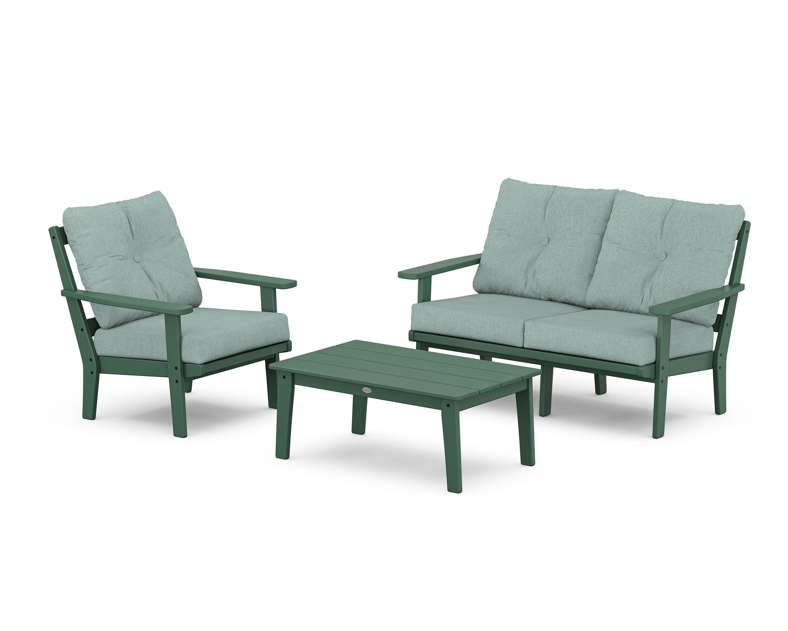 POLYWOOD Oxford 3-Piece Deep Seating Set with Loveseat in Green / Glacier Spa