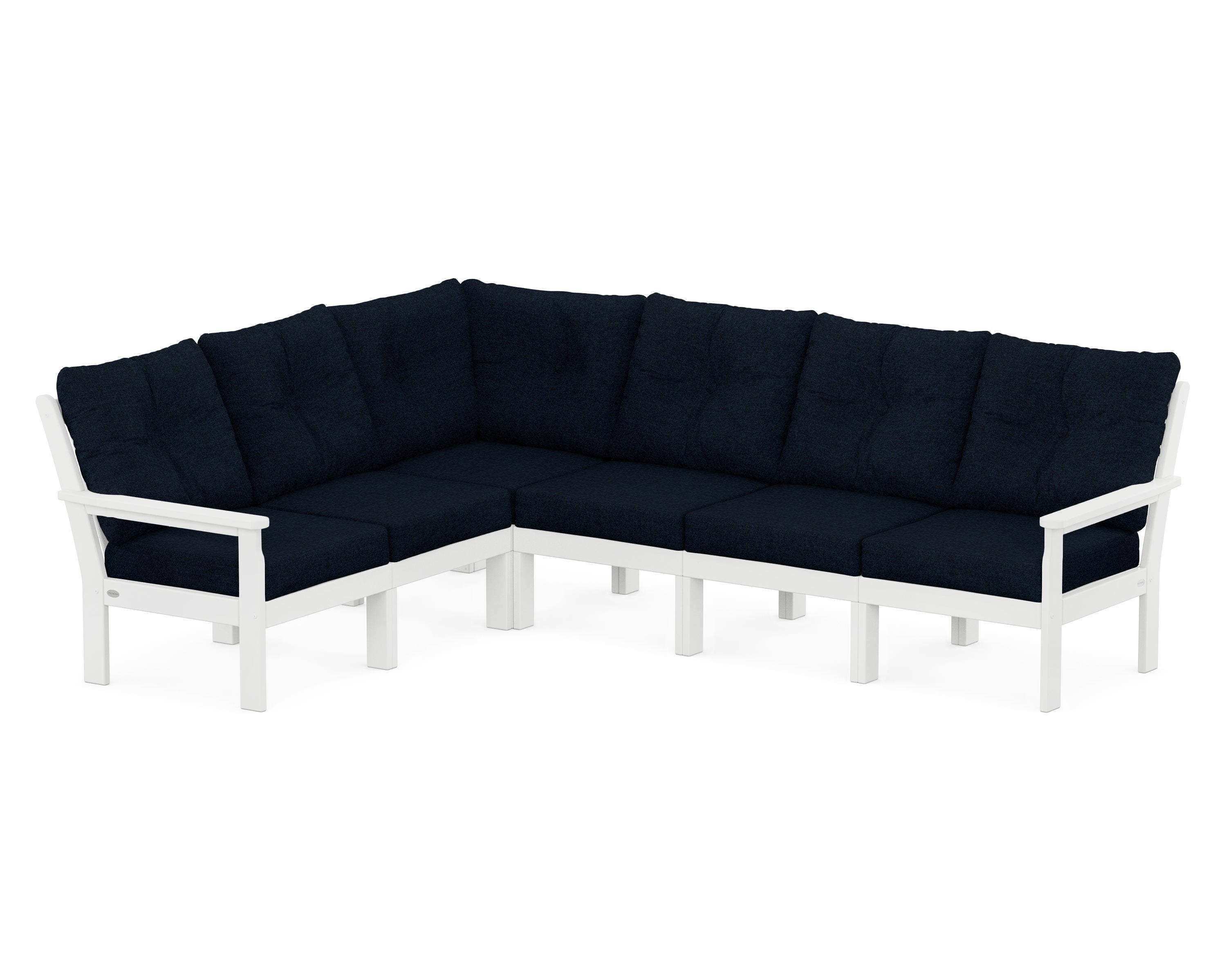 POLYWOOD Vineyard 6-Piece Sectional in White / Marine Indigo