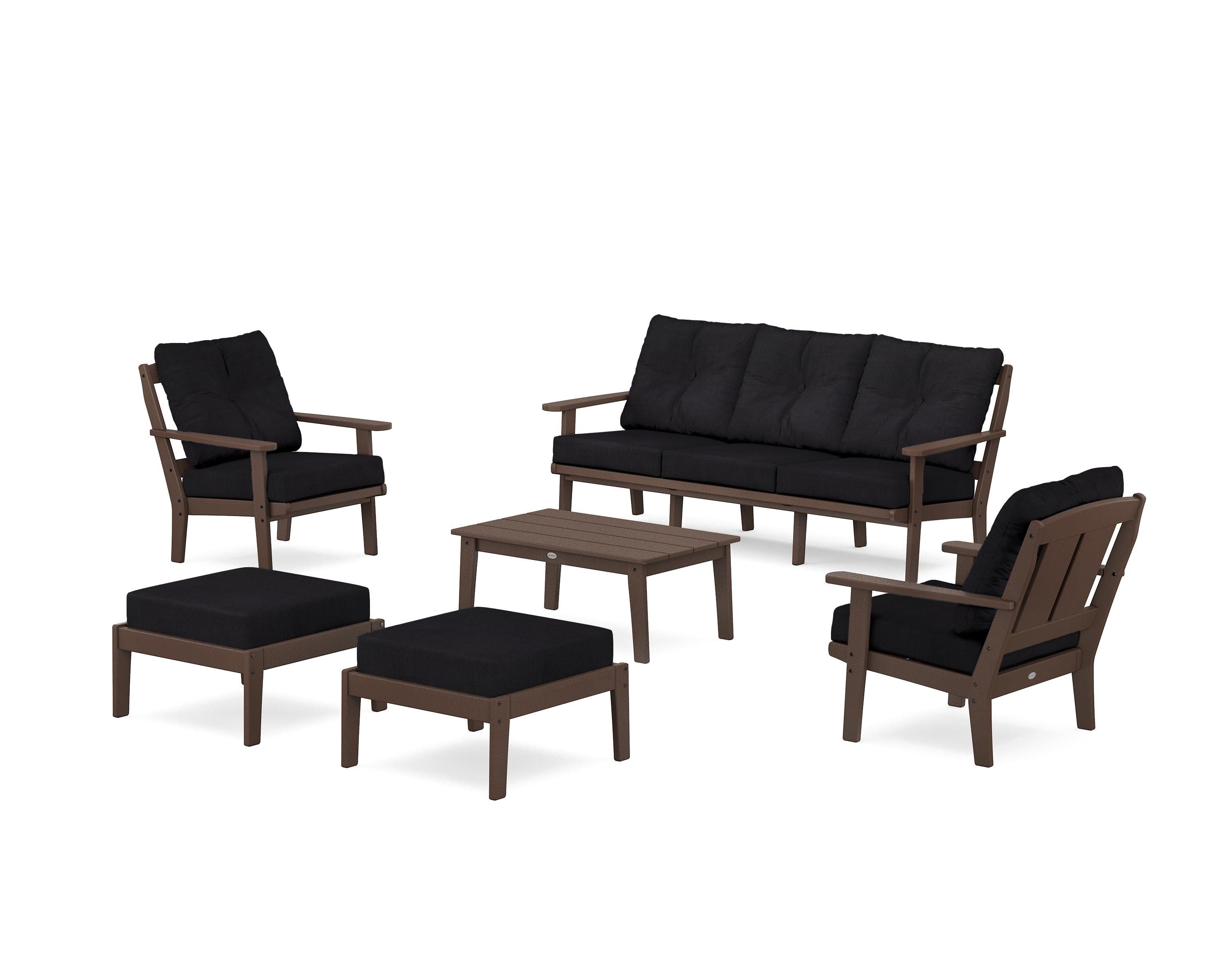 POLYWOOD Mission 6-Piece Lounge Sofa Set in Mahogany / Midnight Linen