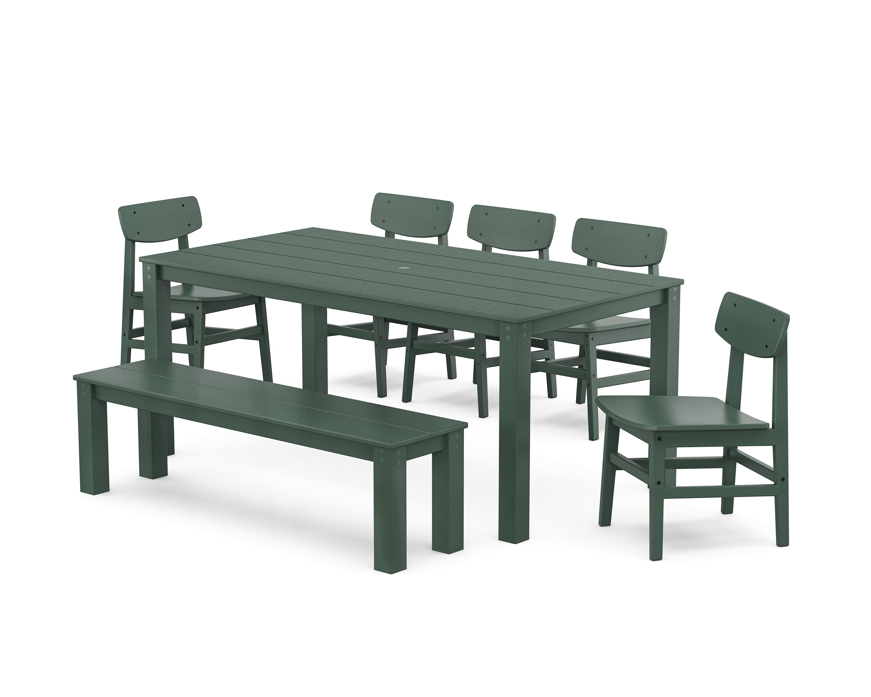 POLYWOOD® Modern Studio Urban Chair 7-Piece Parsons Dining Set with Bench in Green