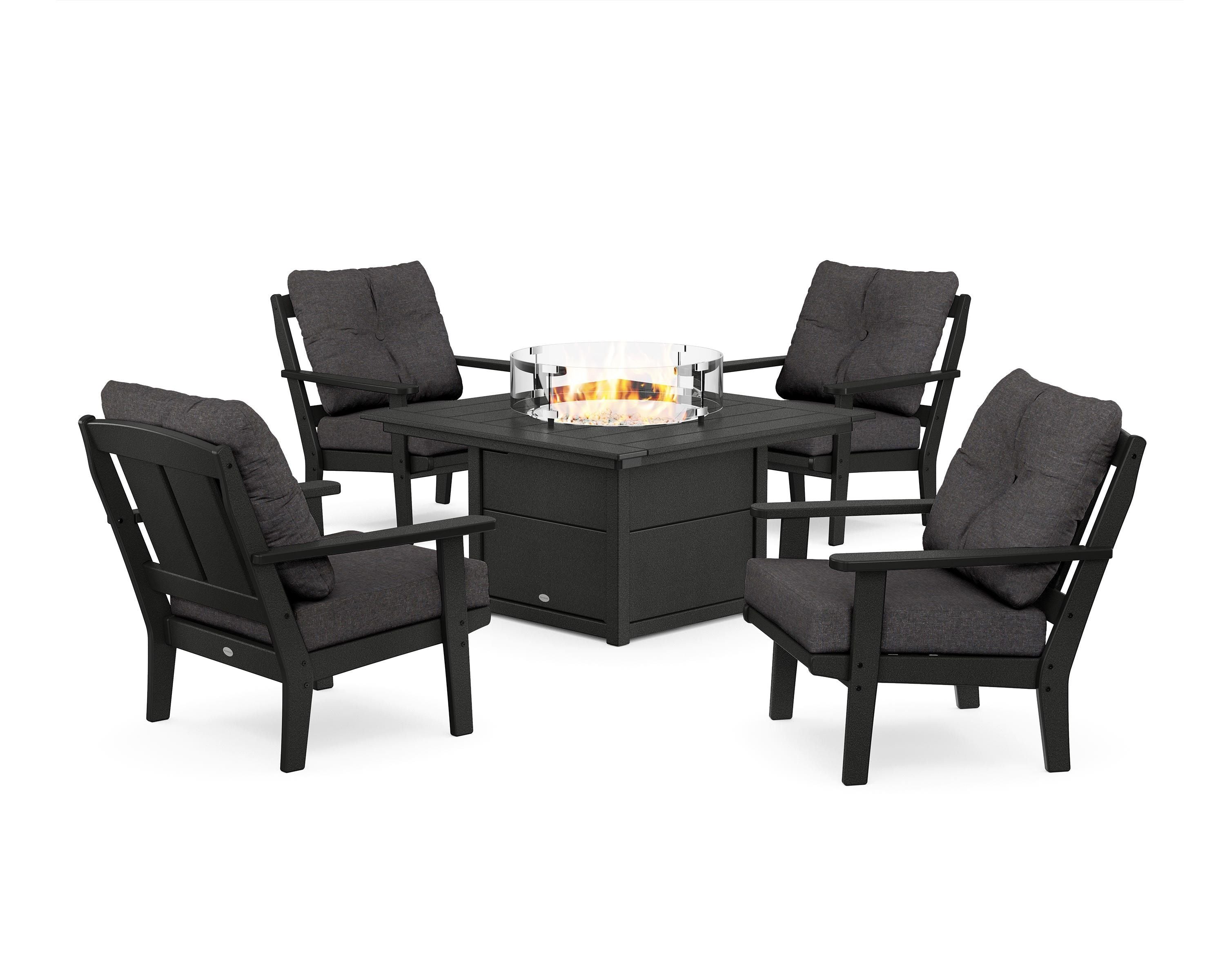 POLYWOOD Mission 5-Piece Deep Seating Set with Fire Pit Table in Black / Ash Charcoal