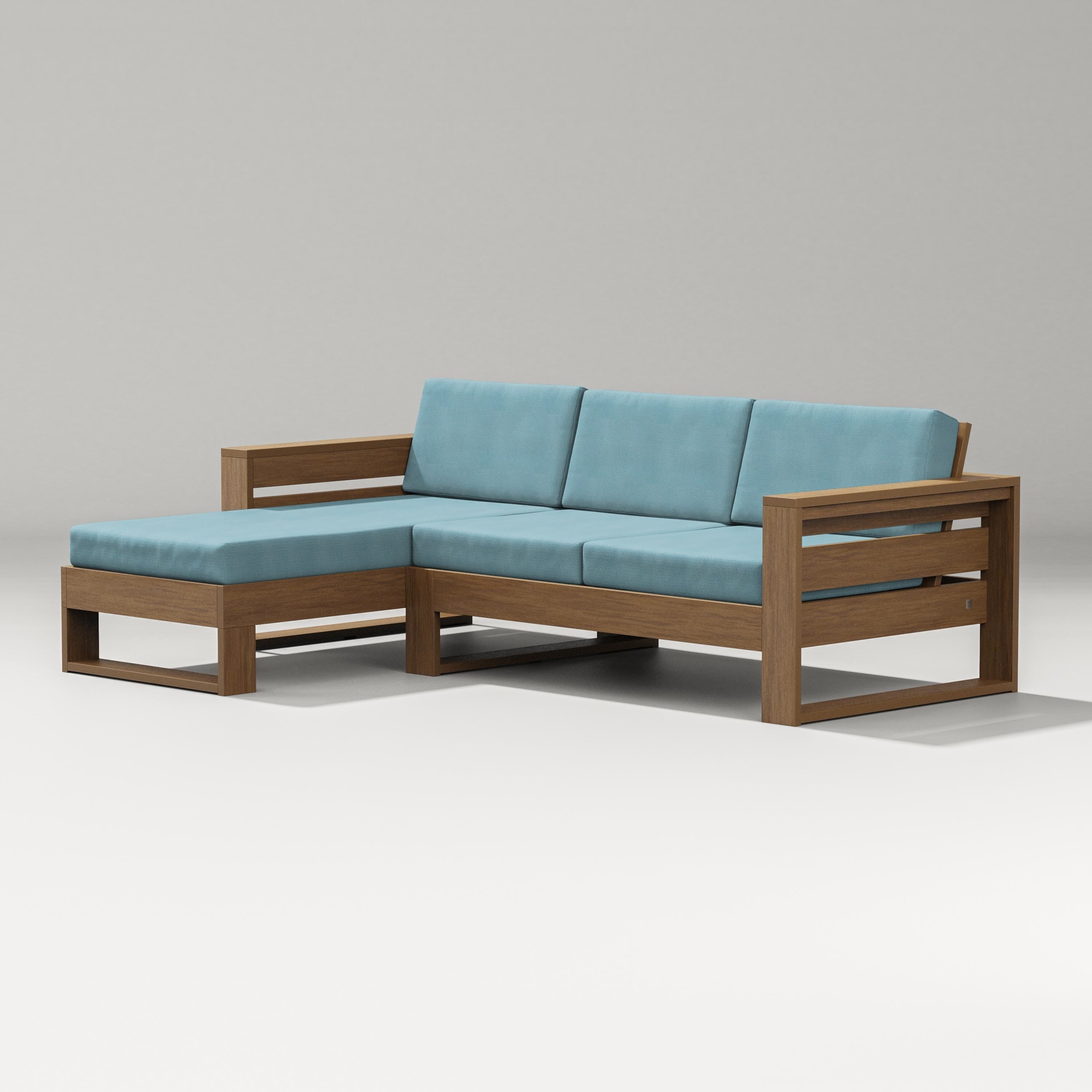 PW Designer Series Latitude Left Chaise Sectional in Natural / Lattice Sky Blue