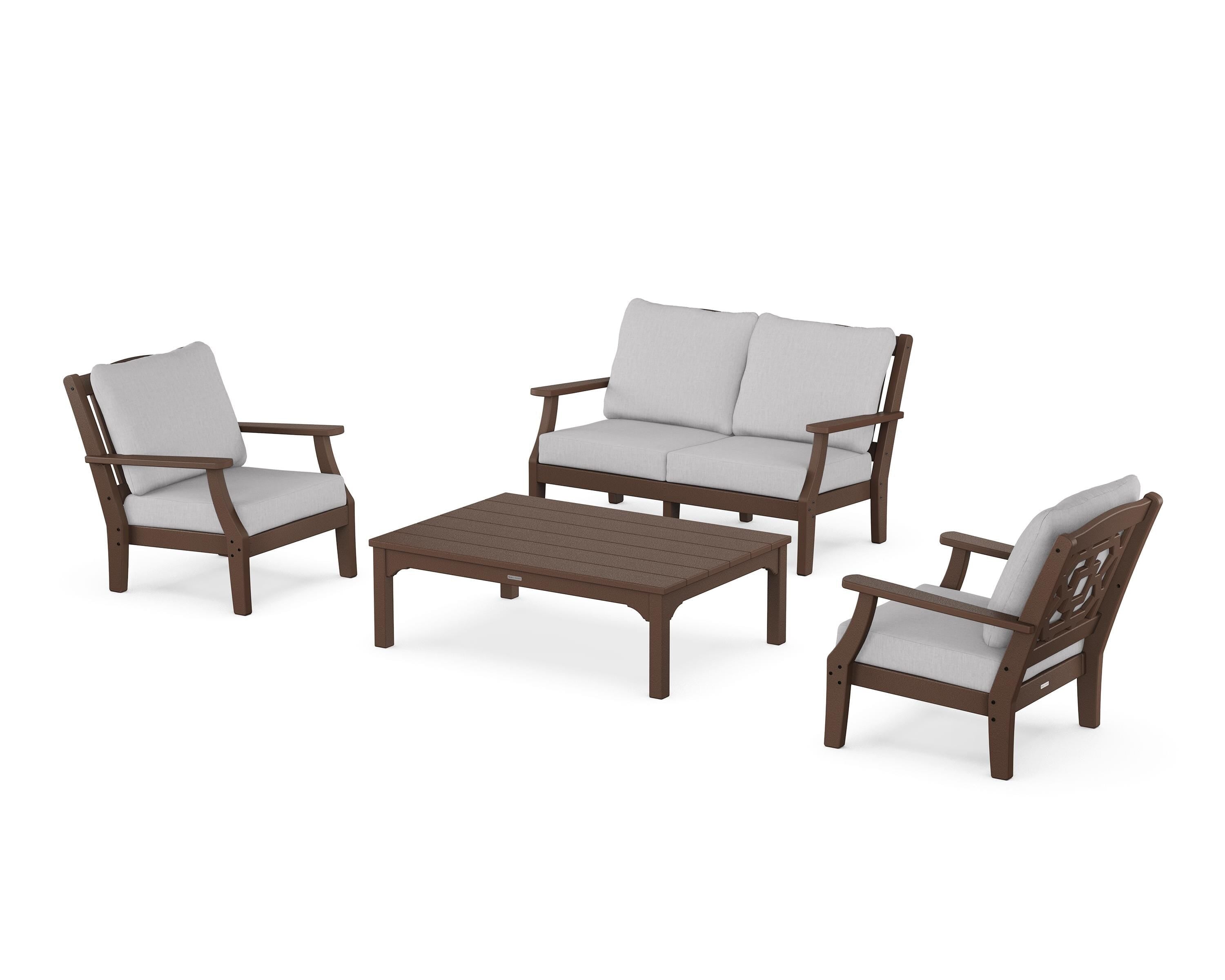 Martha Stewart by POLYWOOD Chinoiserie 4-Piece Deep Seating Set with Loveseat in Mahogany / Granite