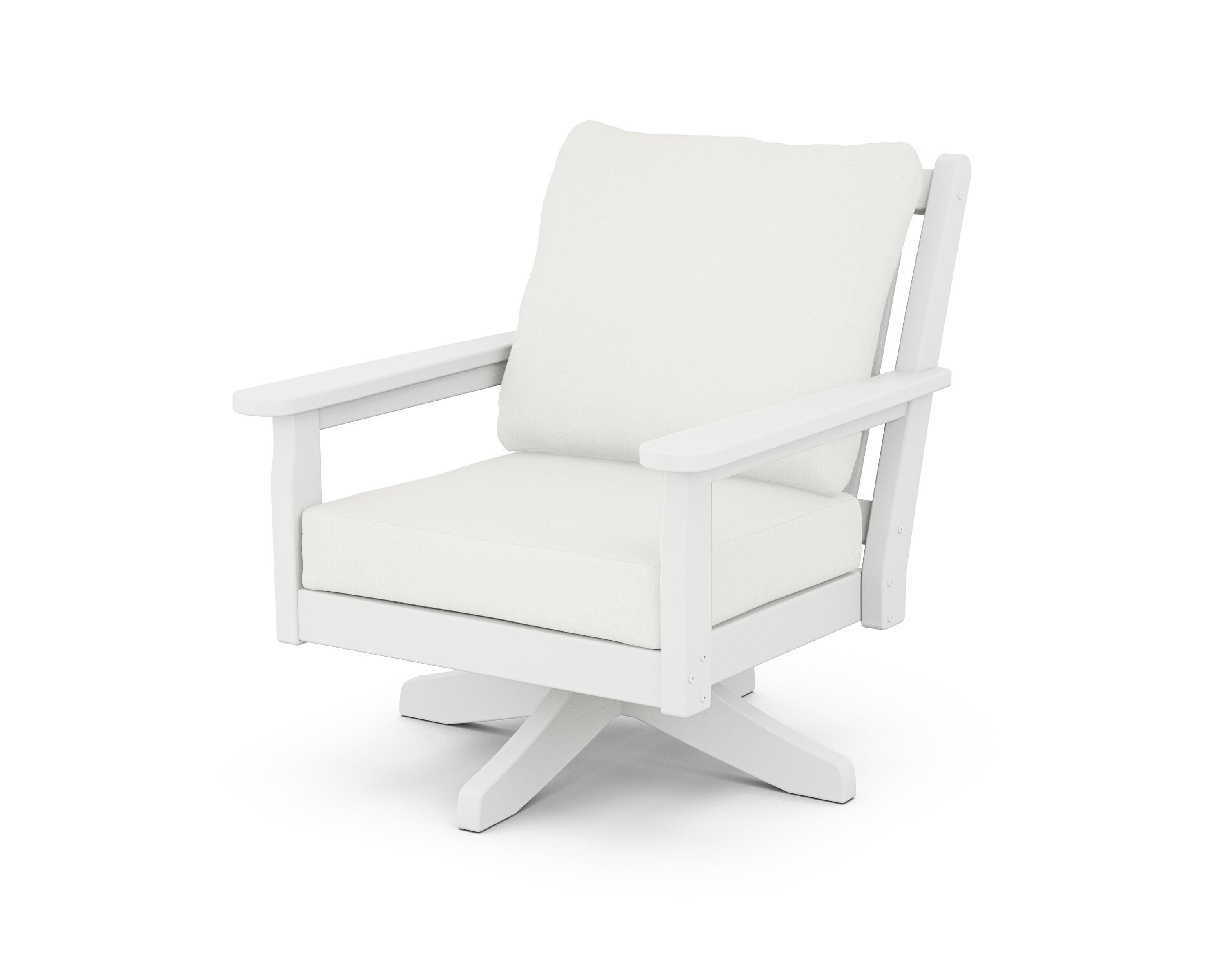 POLYWOOD Chippendale Deep Seating Swivel Chair in White / Natural Linen