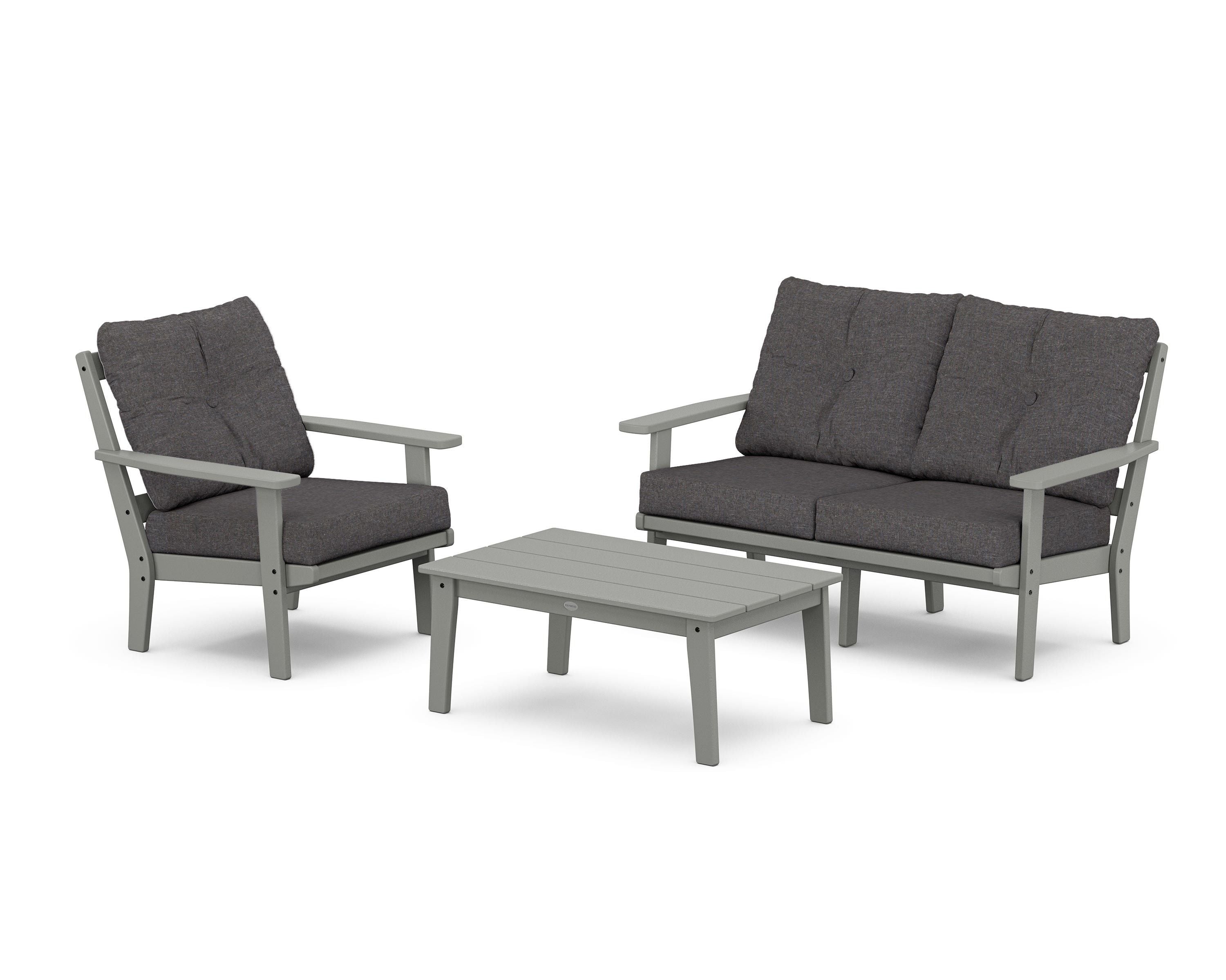 POLYWOOD Prairie 3-Piece Deep Seating Set with Loveseat in Slate Grey / Ash Charcoal
