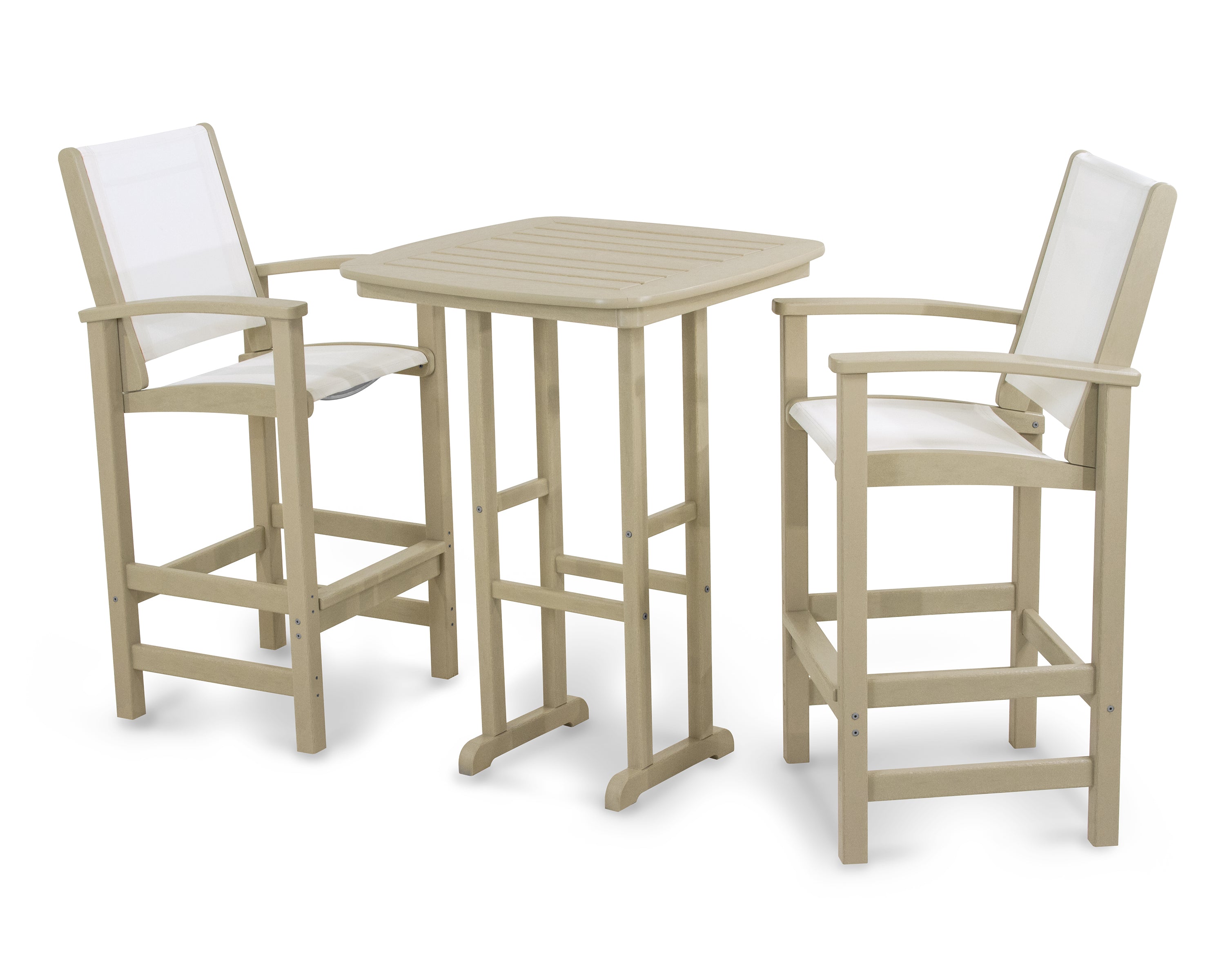 POLYWOOD Coastal 3-Piece Bar Set in Sand / White Sling