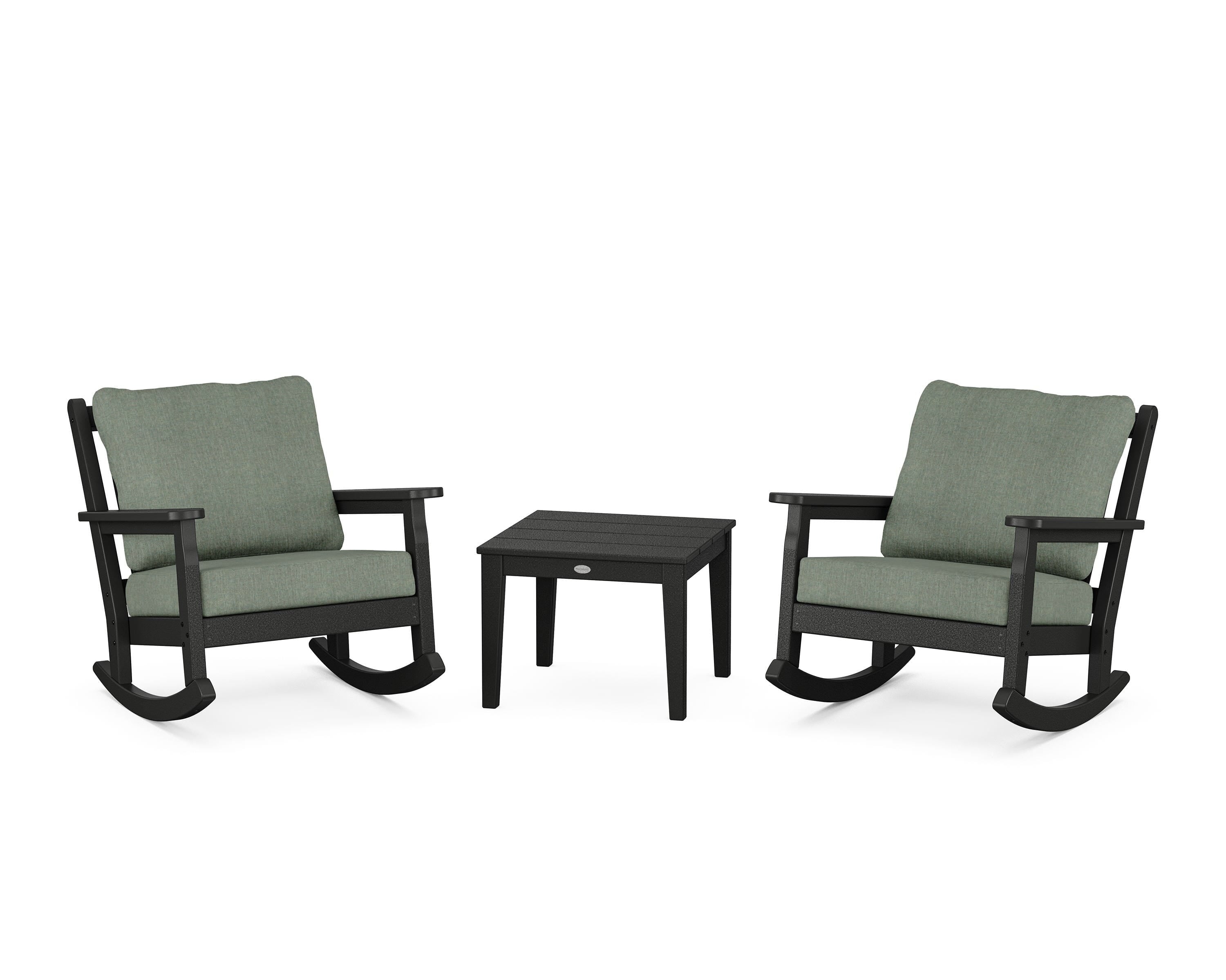 POLYWOOD Chippendale 3-Piece Deep Seating Rocker Set in Black / Cast Sage