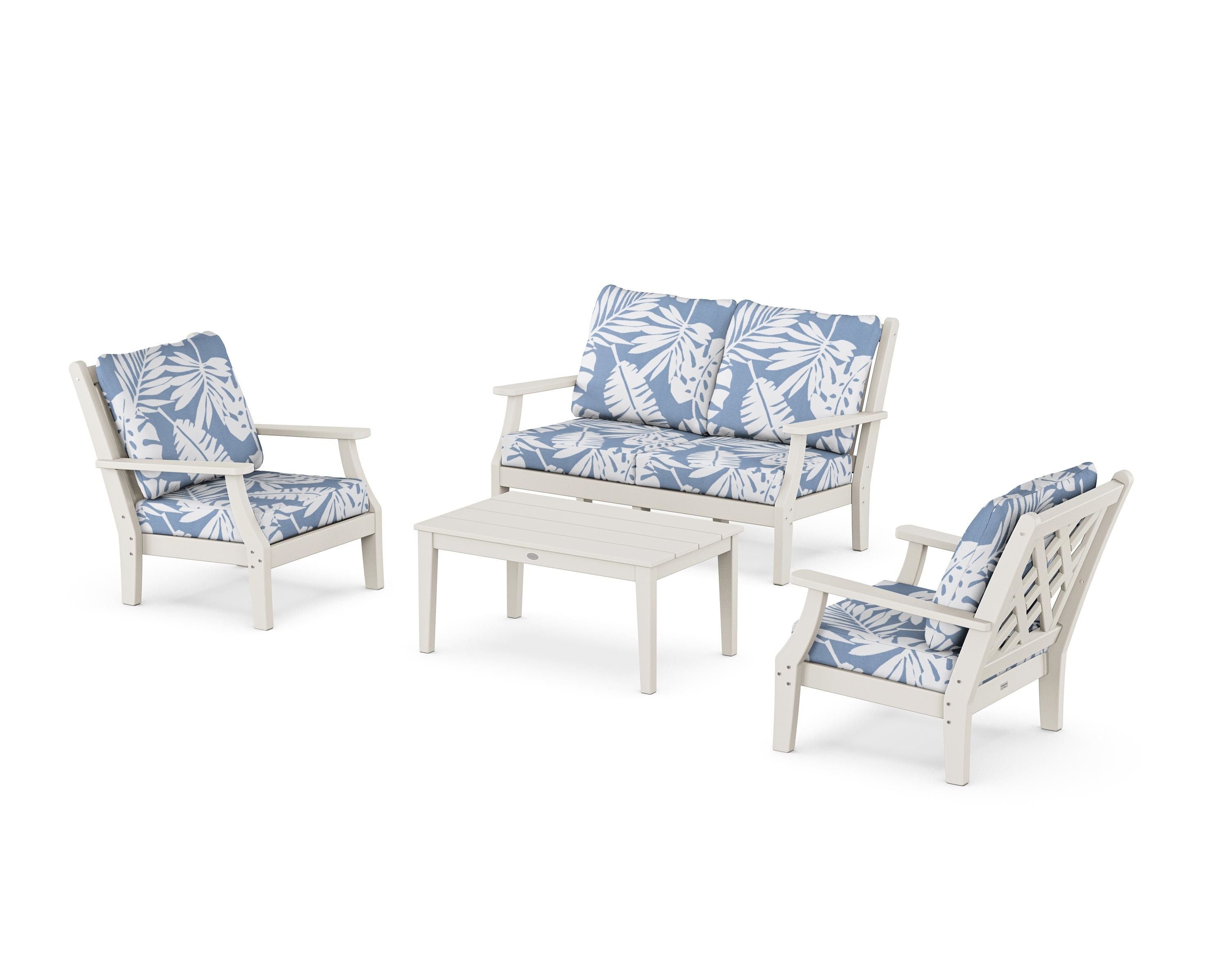 Country Living Wovendale 4-Piece Deep Seating Set with Loveseat in Sand / Leaf Sky Blue