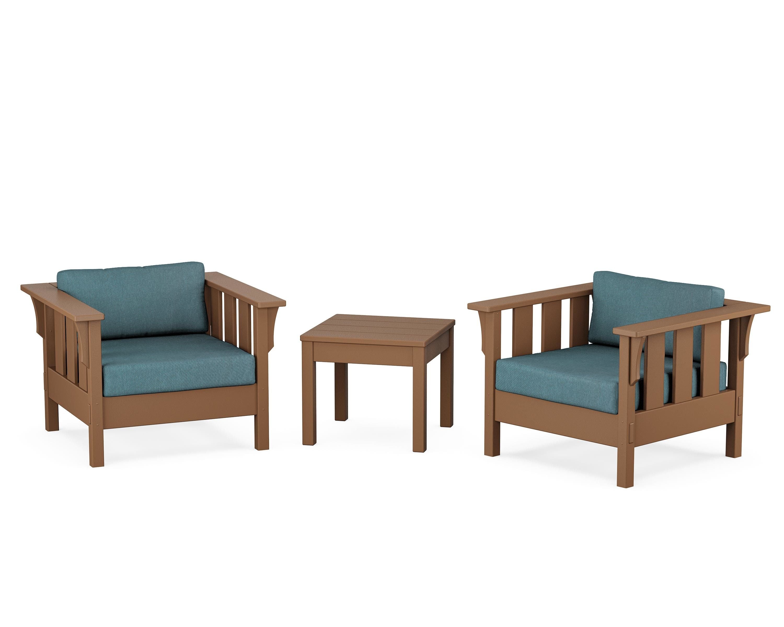 Martha Stewart by POLYWOOD Acadia 3-Piece Deep Seating Set in Teak / Ocean Teal