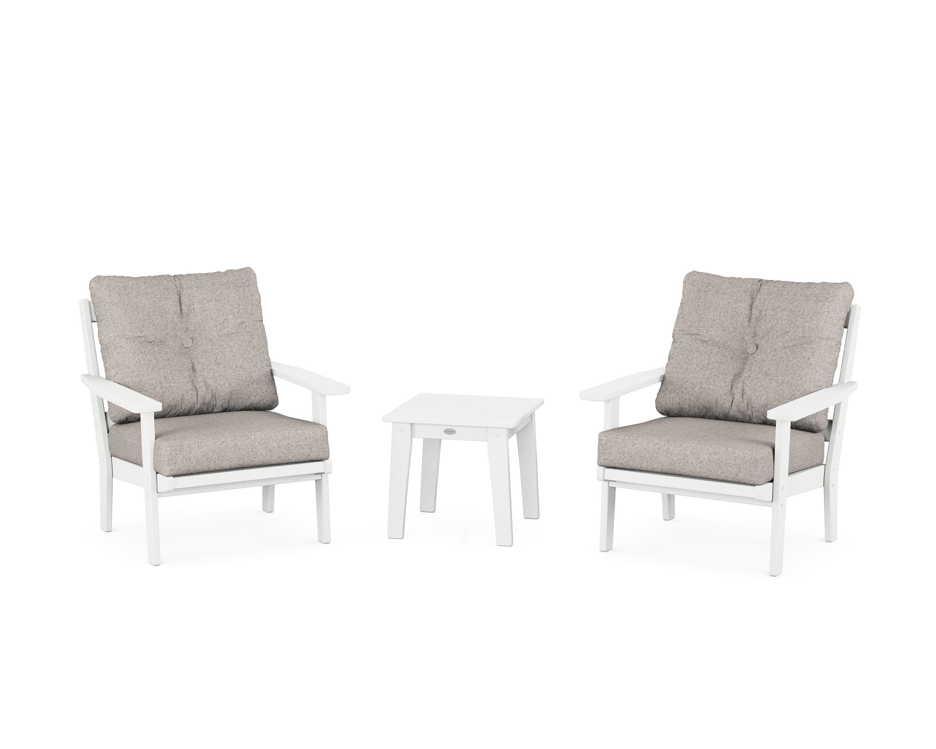 POLYWOOD Oxford 3-Piece Deep Seating Set in White / Weathered Tweed