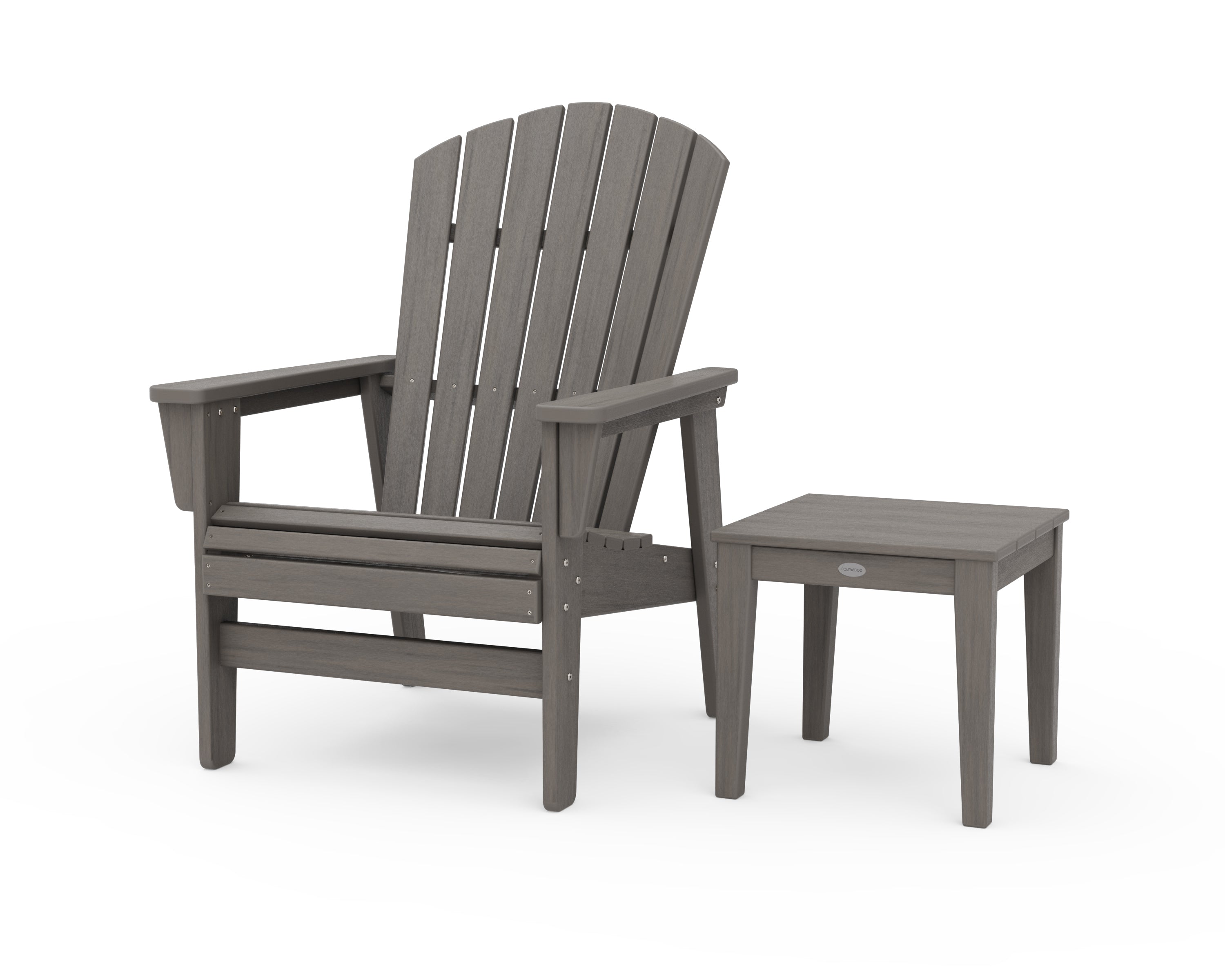 POLYWOOD Nautical Grand Upright Adirondack Chair with Side Table in Driftwood
