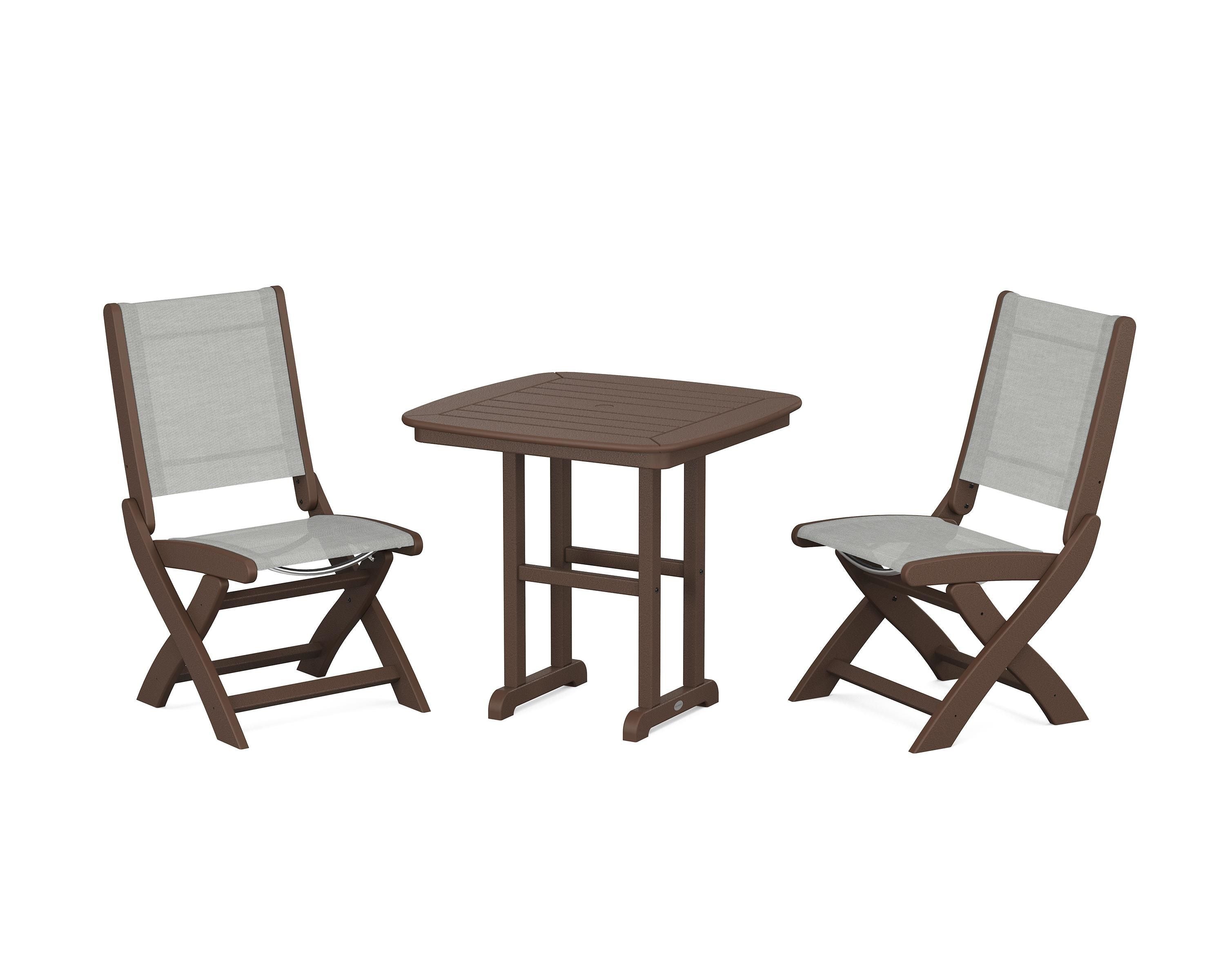 POLYWOOD Coastal Folding Side Chair 3-Piece Dining Set in Mahogany / Metallic Sling
