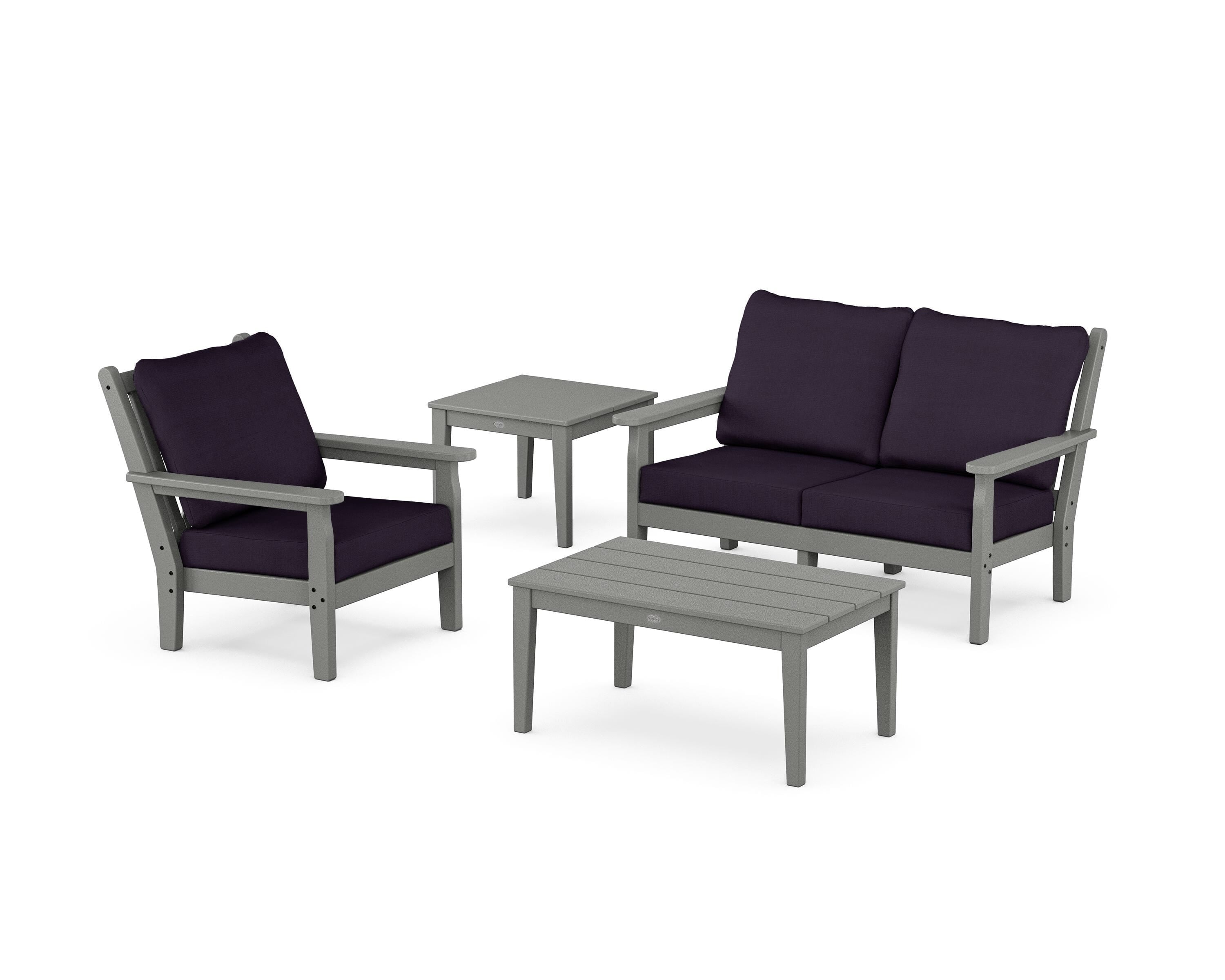 POLYWOOD Chippendale 4-Piece Deep Seating Set in Slate Grey / Navy Linen