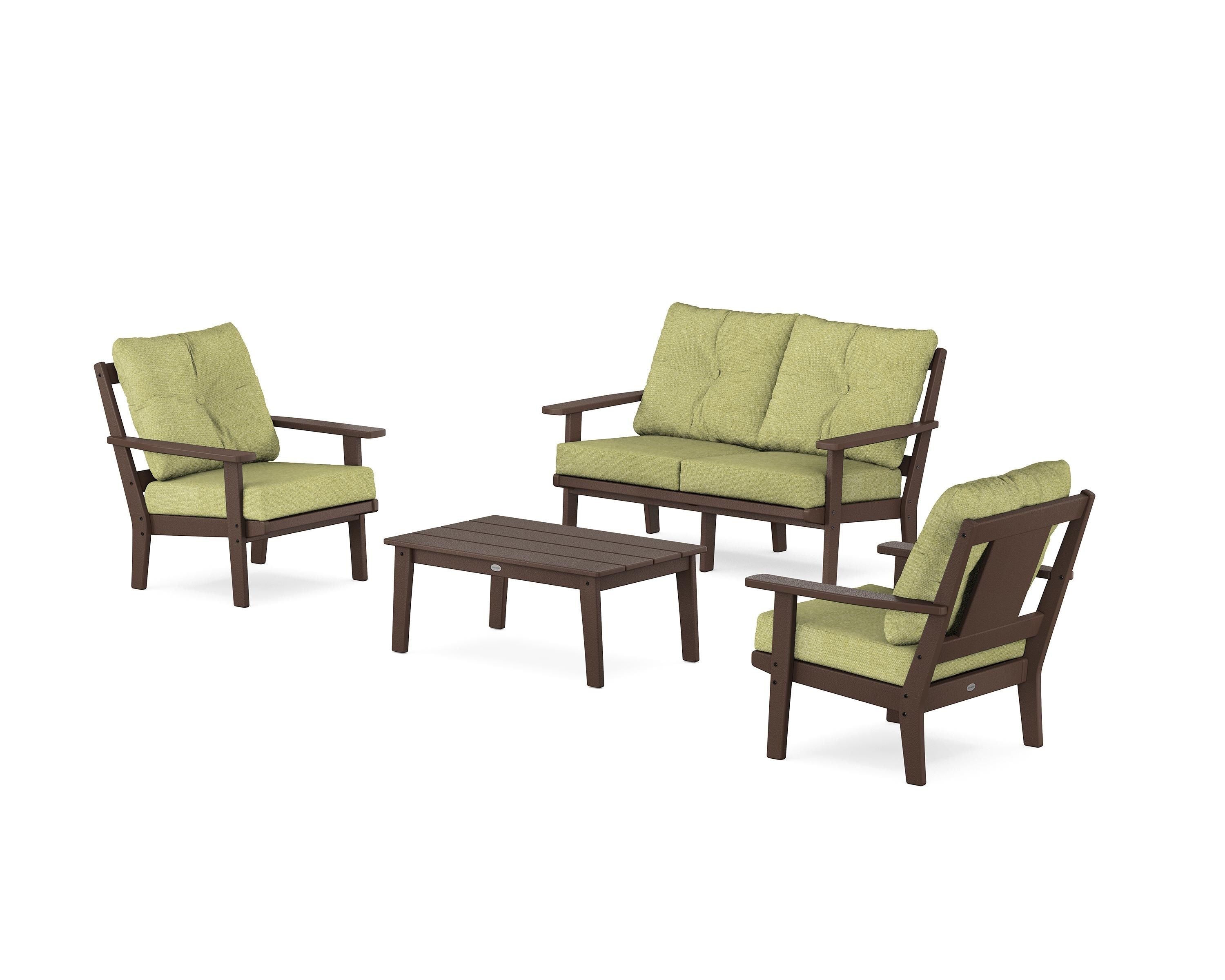 POLYWOOD Prairie 4-Piece Deep Seating Set with Loveseat in Mahogany / Chartreuse Boucle