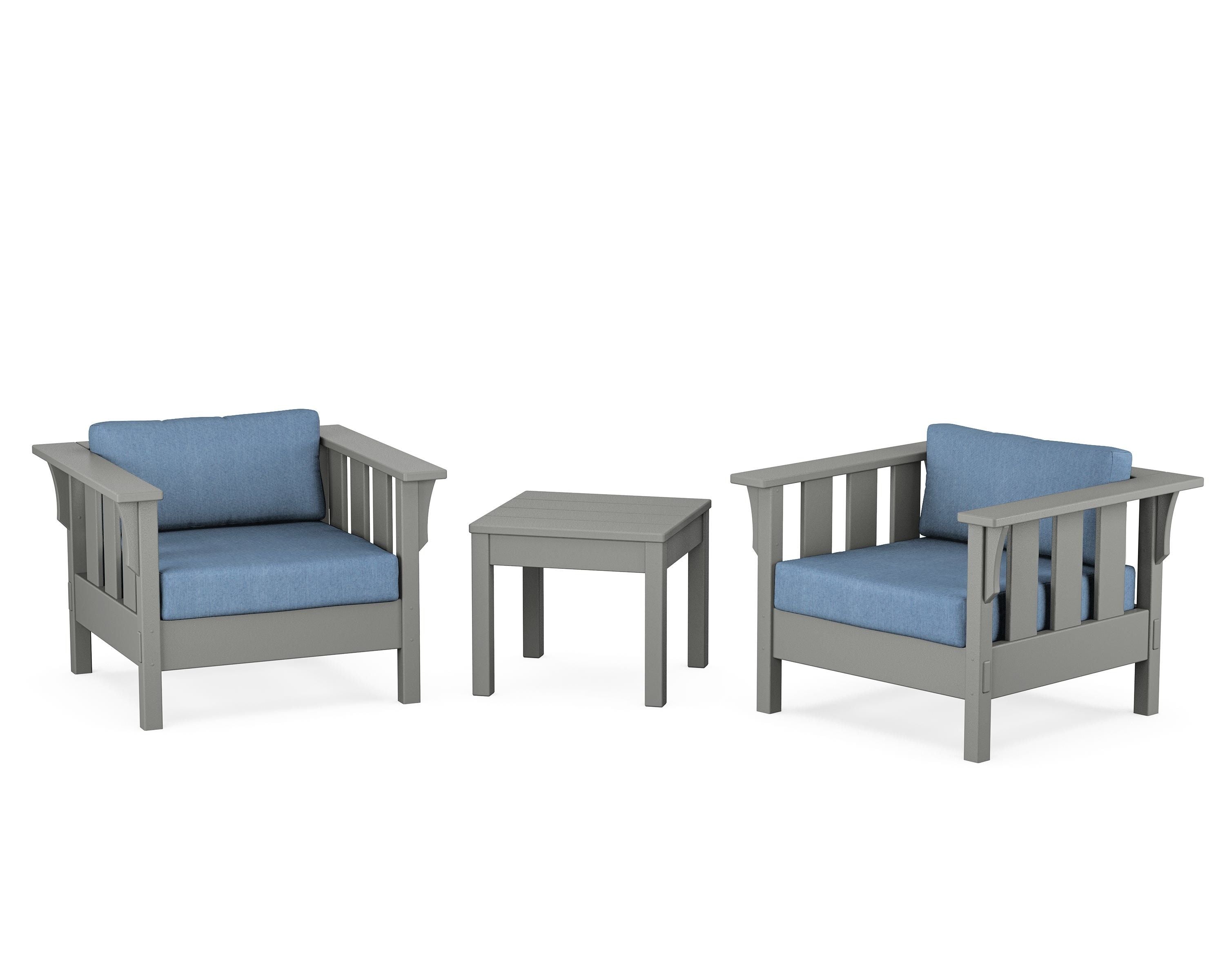 Martha Stewart by POLYWOOD Acadia 3-Piece Deep Seating Set in Slate Grey / Sky Blue