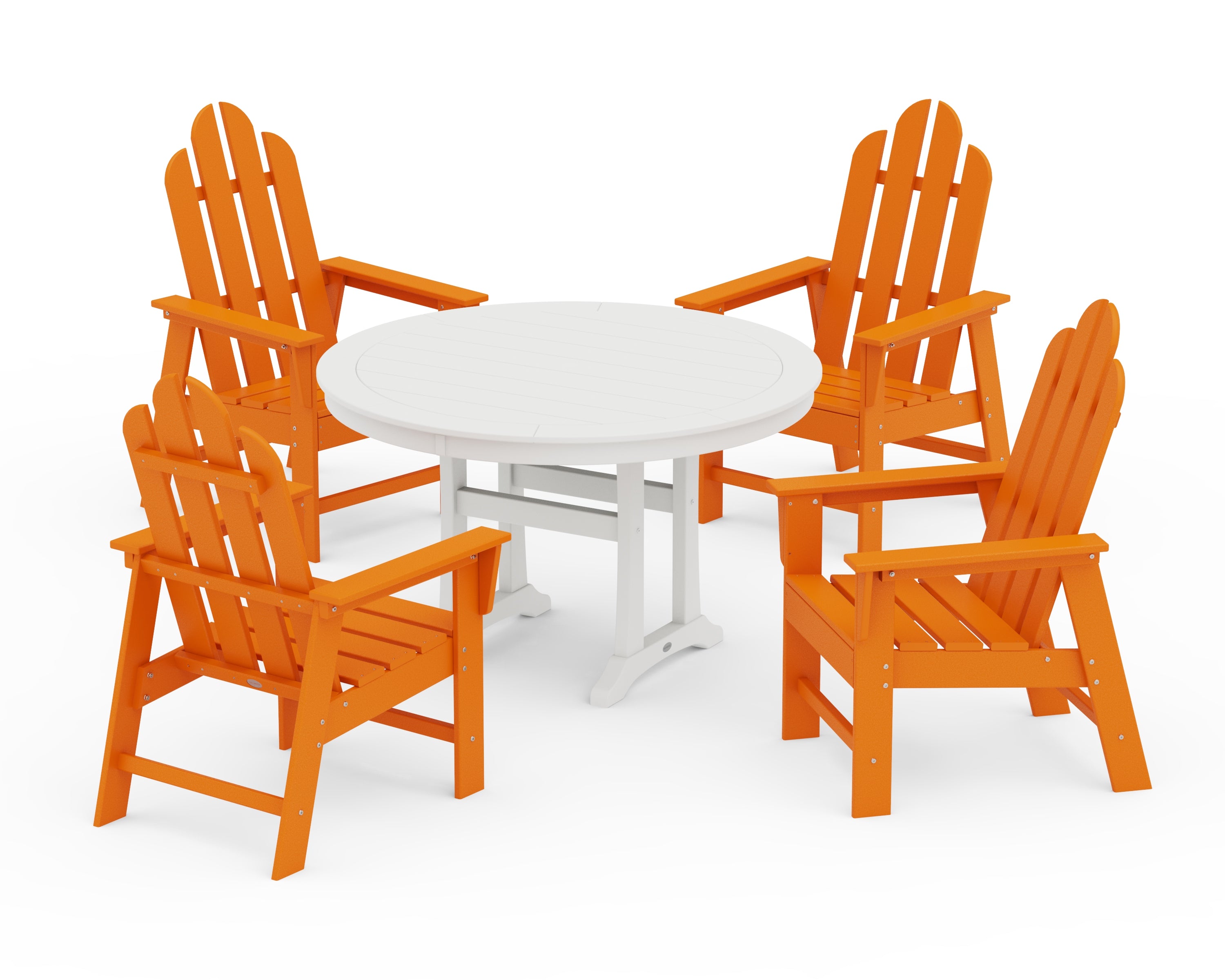 POLYWOOD Long Island 5-Piece Round Dining Set with Trestle Legs in Tangerine / White