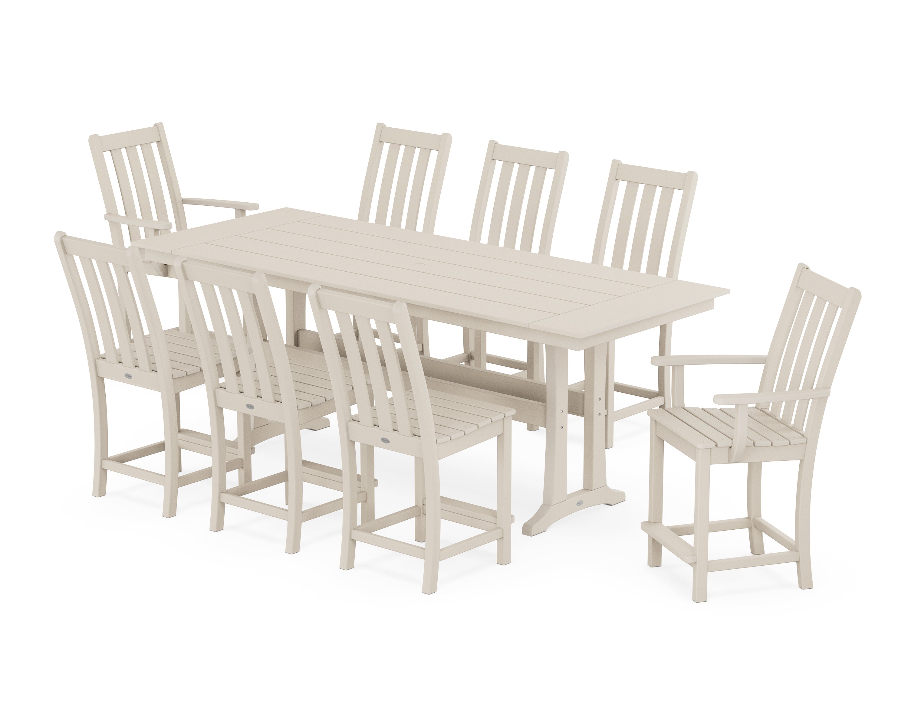 POLYWOOD® Vineyard 9-Piece Farmhouse Counter Set with Trestle Legs in Sand