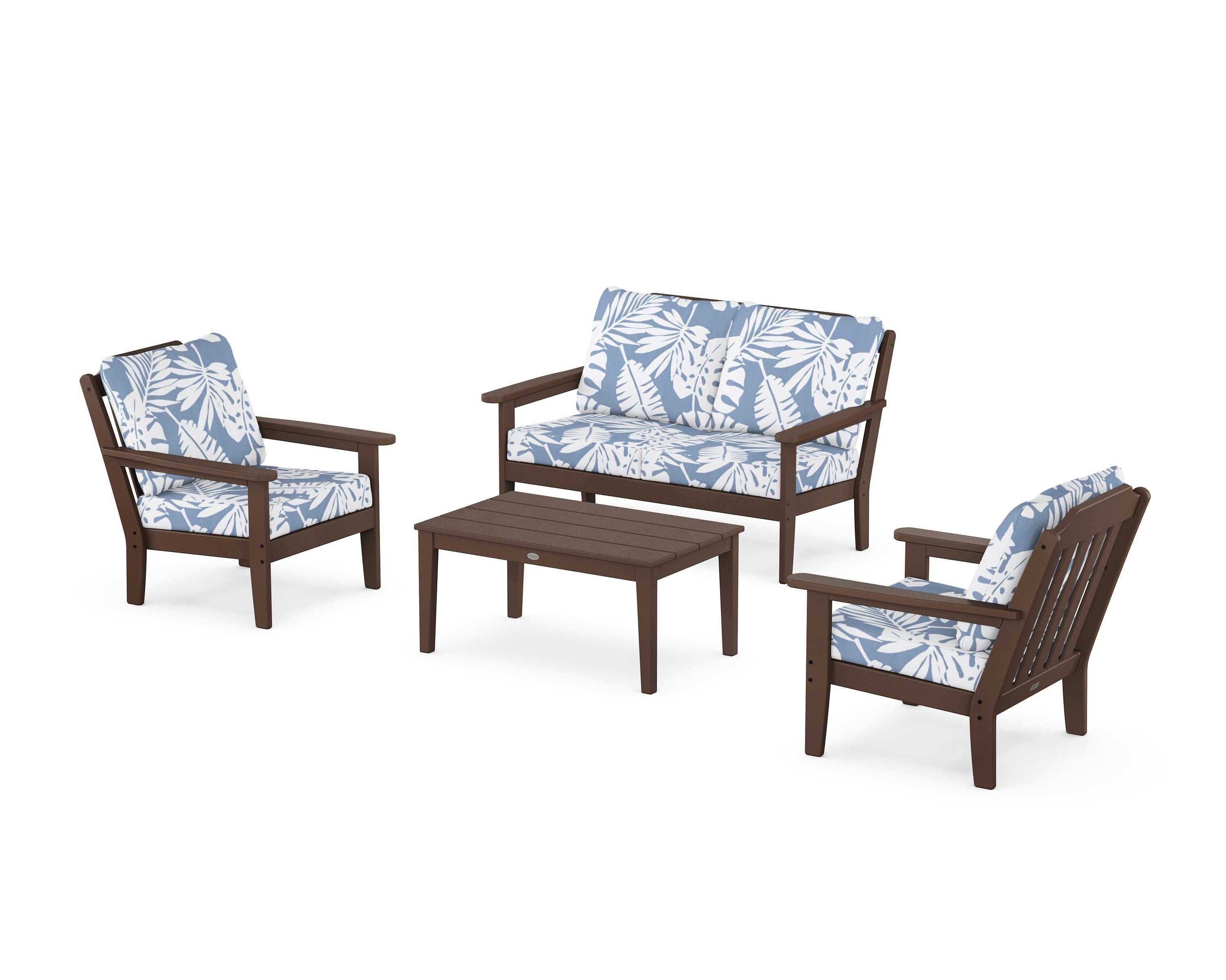 Country Living Cottage 4-Piece Deep Seating Set with Loveseat in Mahogany / Leaf Sky Blue