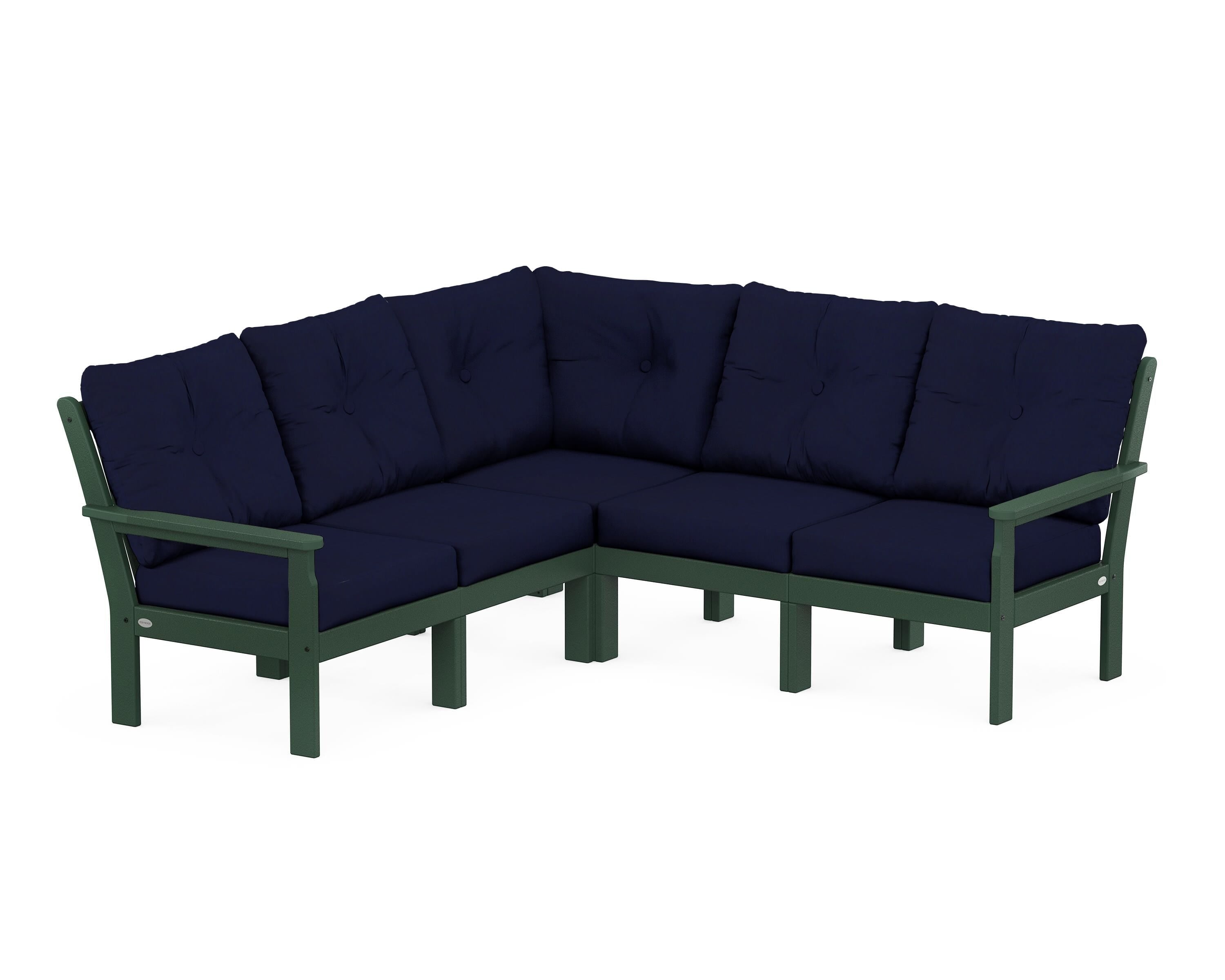 POLYWOOD Vineyard 5-Piece Sectional in Green / Navy
