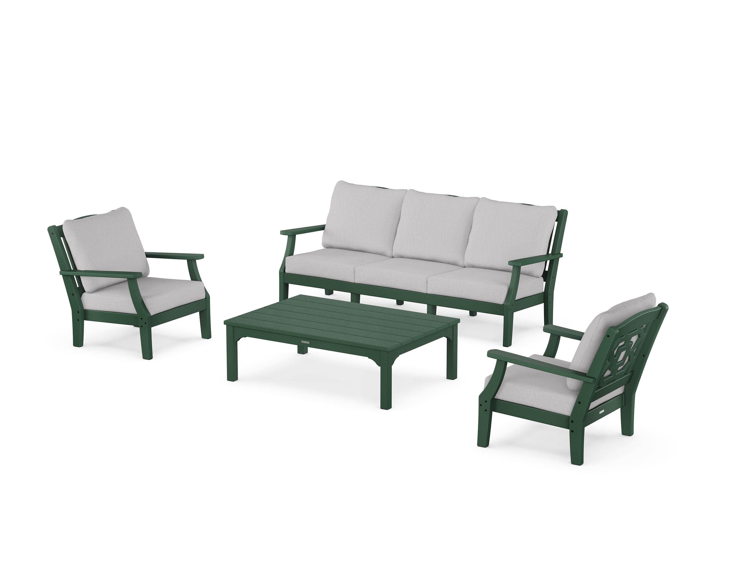Martha Stewart by POLYWOOD Chinoiserie 4-Piece Deep Seating Set with Sofa in Green / Granite