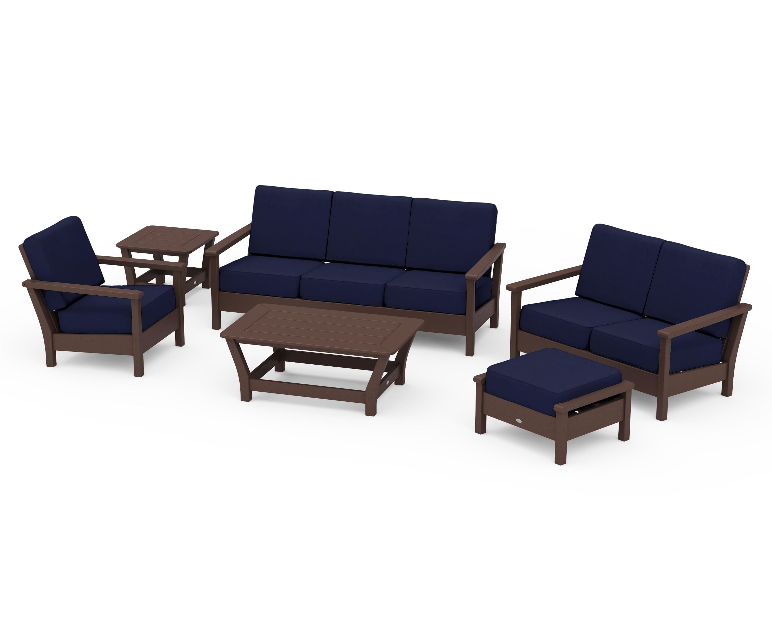 POLYWOOD Harbour 6-Piece Outdoor Living Set in Mahogany / Navy
