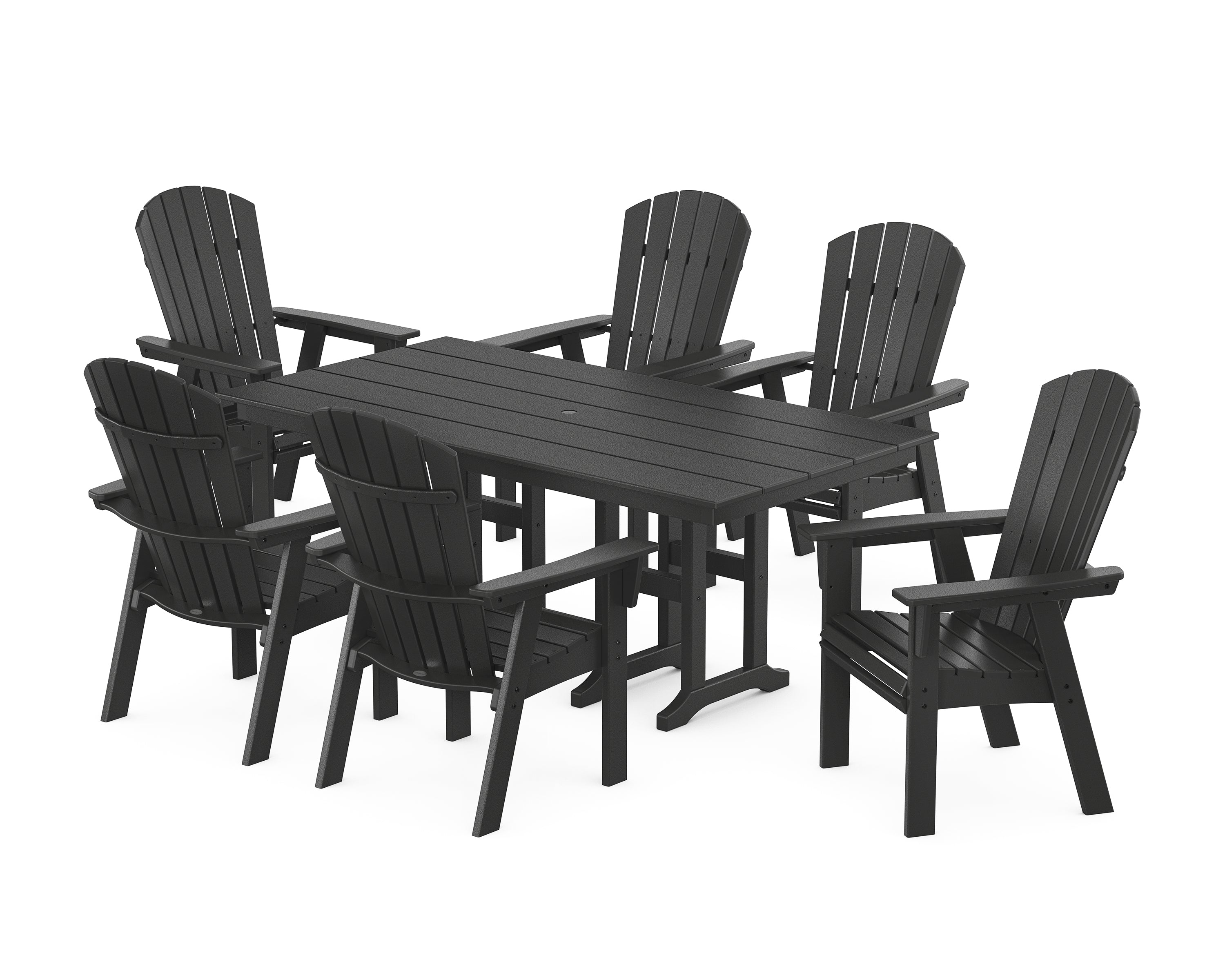 POLYWOOD Nautical Curveback Adirondack 7-Piece Farmhouse Dining Set in Black