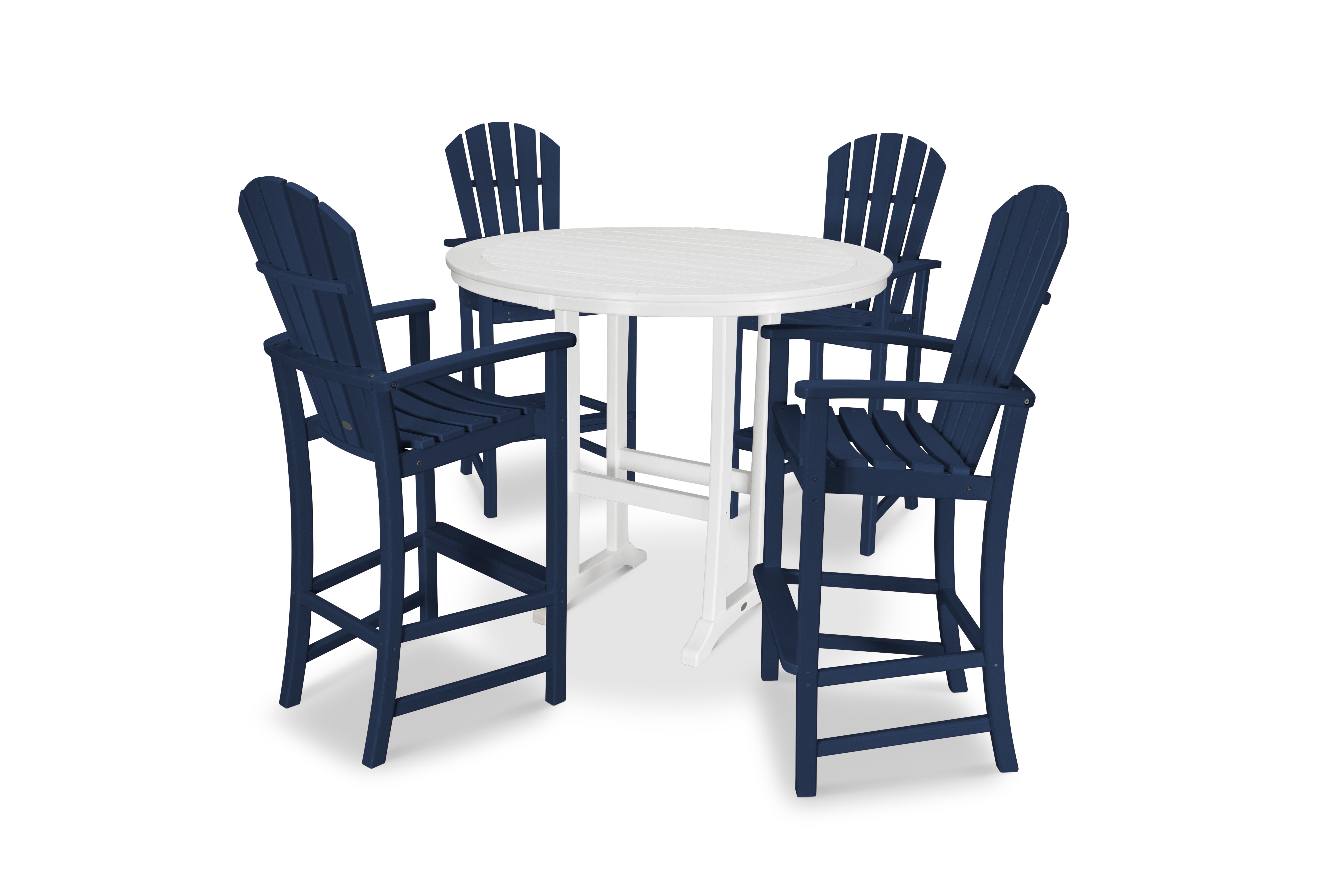 POLYWOOD® Palm Coast 5-Piece Round Bar Set in Navy / White