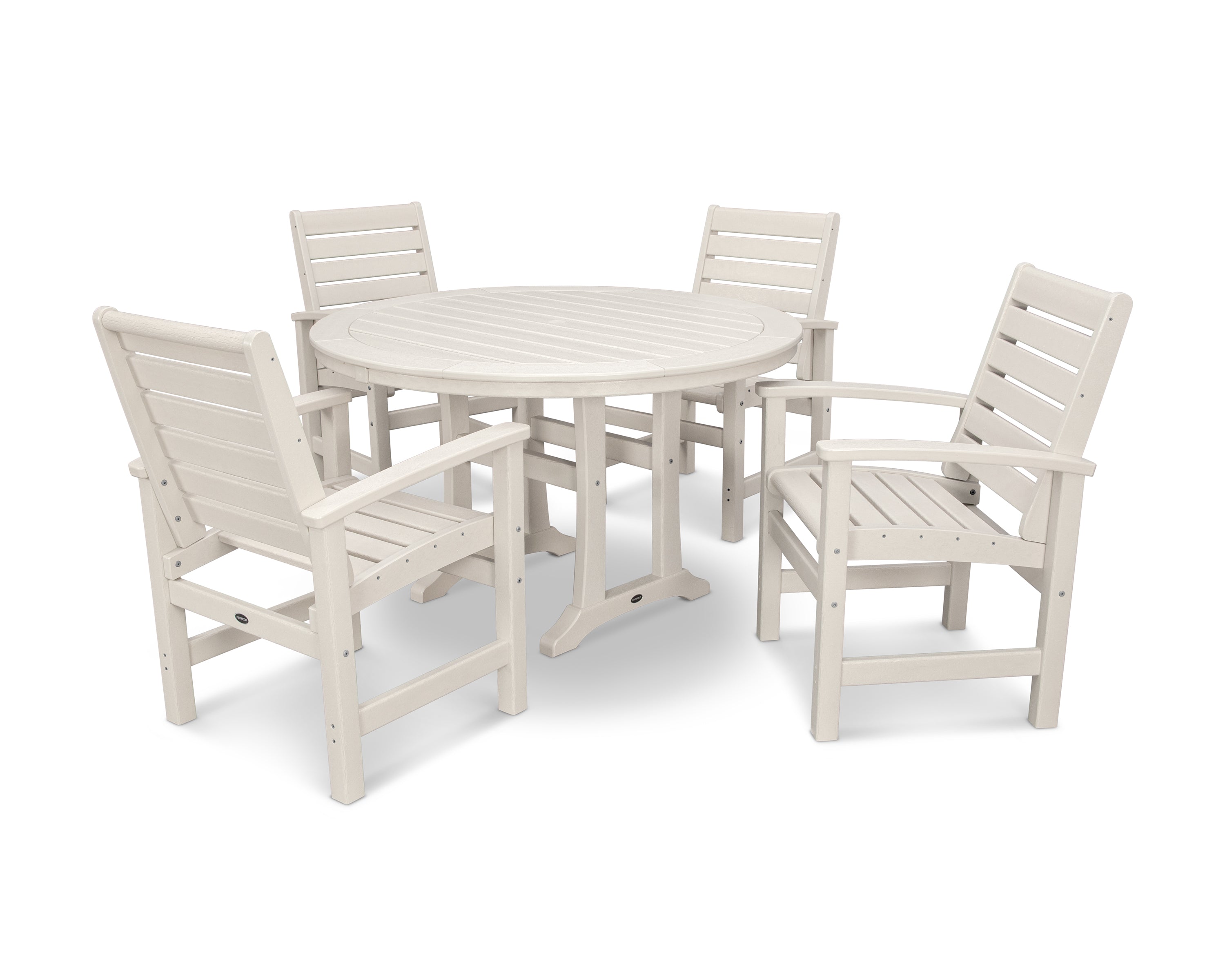 POLYWOOD® Signature 5-Piece Round Dining Set with Trestle Legs in Sand