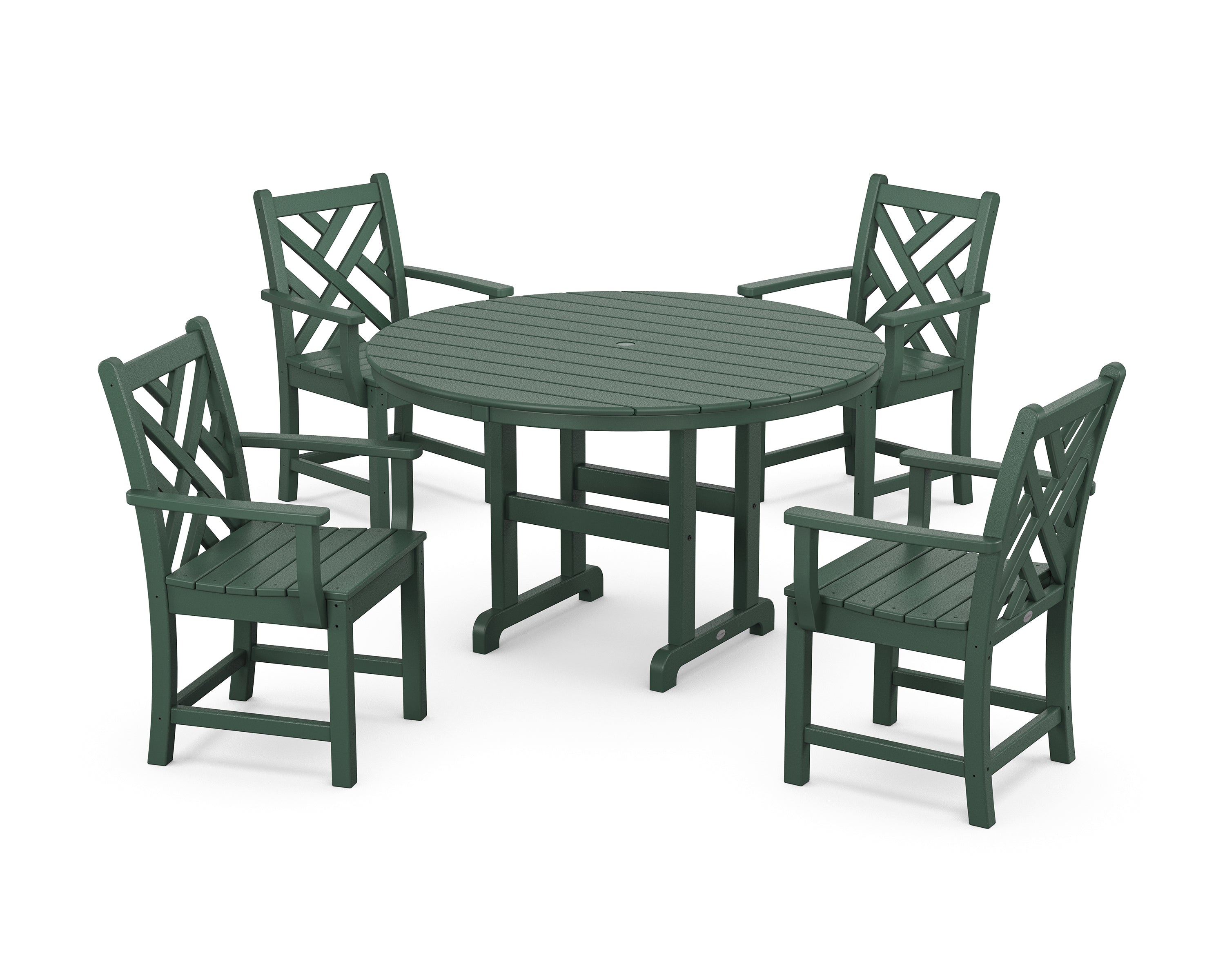 POLYWOOD® Chippendale 5-Piece Round Farmhouse Dining Set in Green