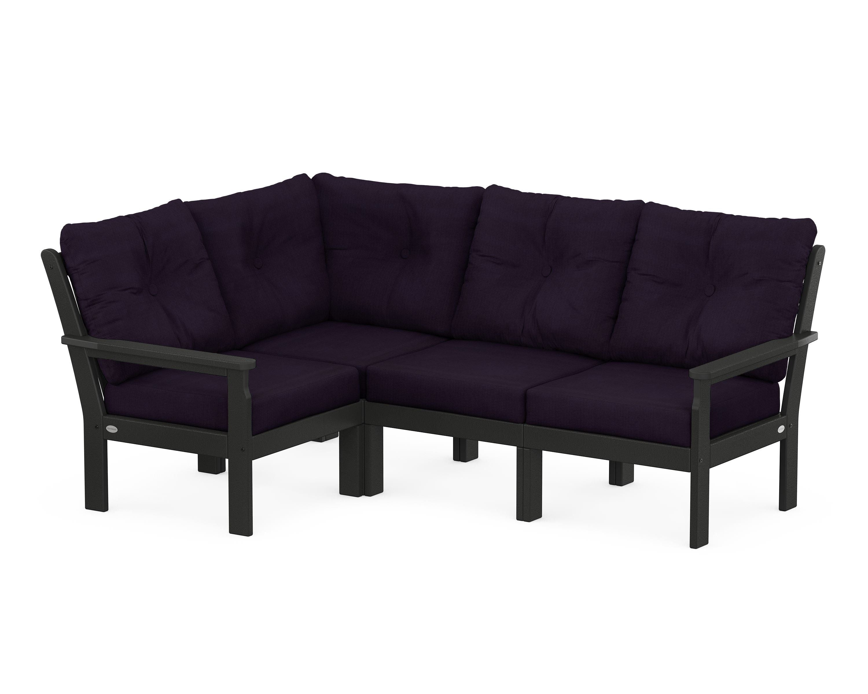 POLYWOOD Vineyard 4-Piece Sectional in Black / Navy Linen