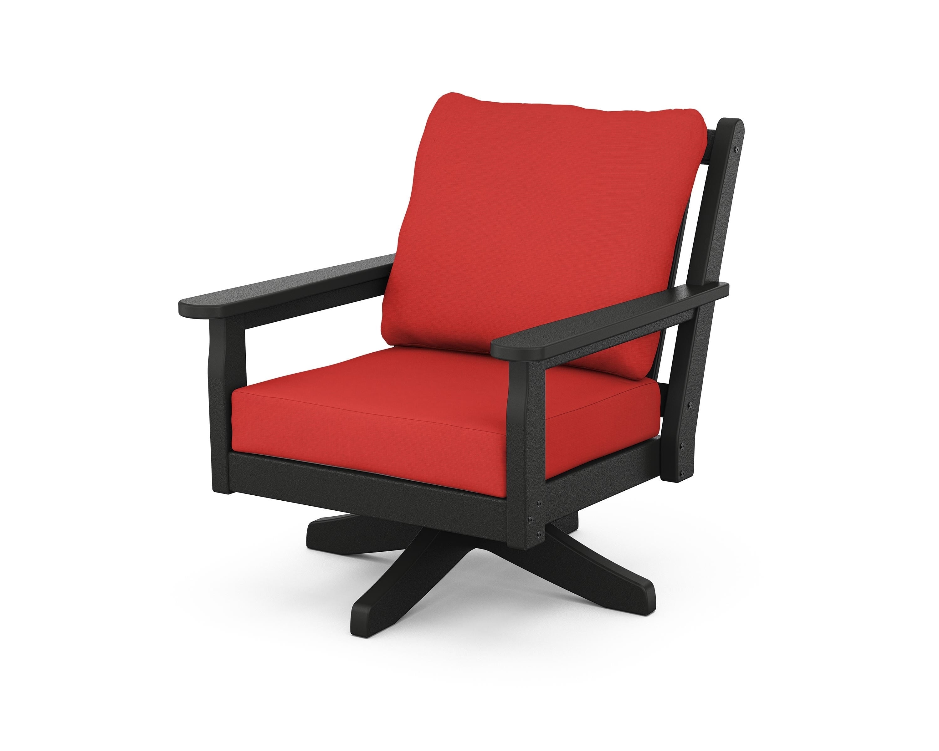 POLYWOOD Chippendale Deep Seating Swivel Chair in Black / Crimson Linen