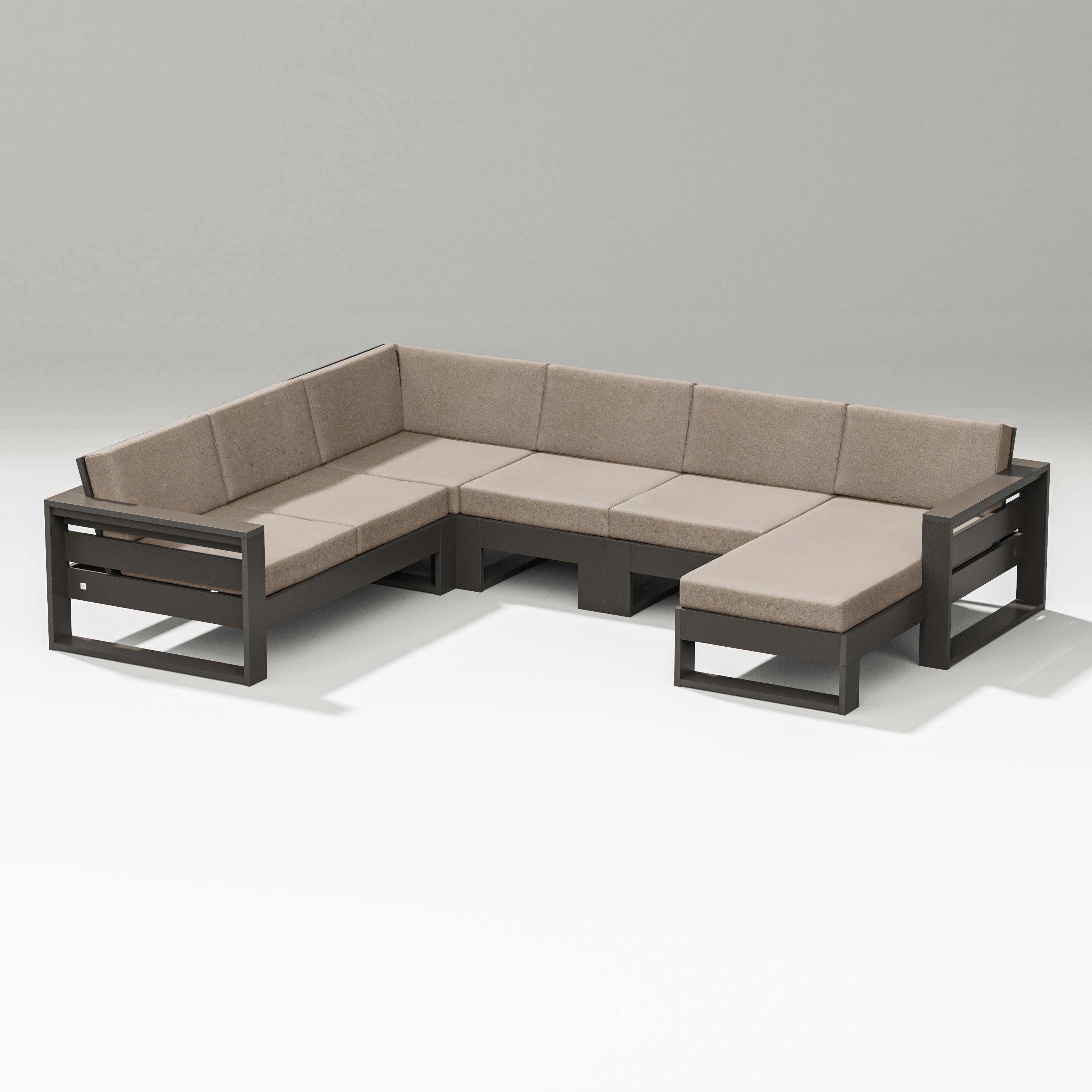 PW Designer Series Latitude Corner Sectional with Right Chaise in Vintage Coffee / Spiced Burlap
