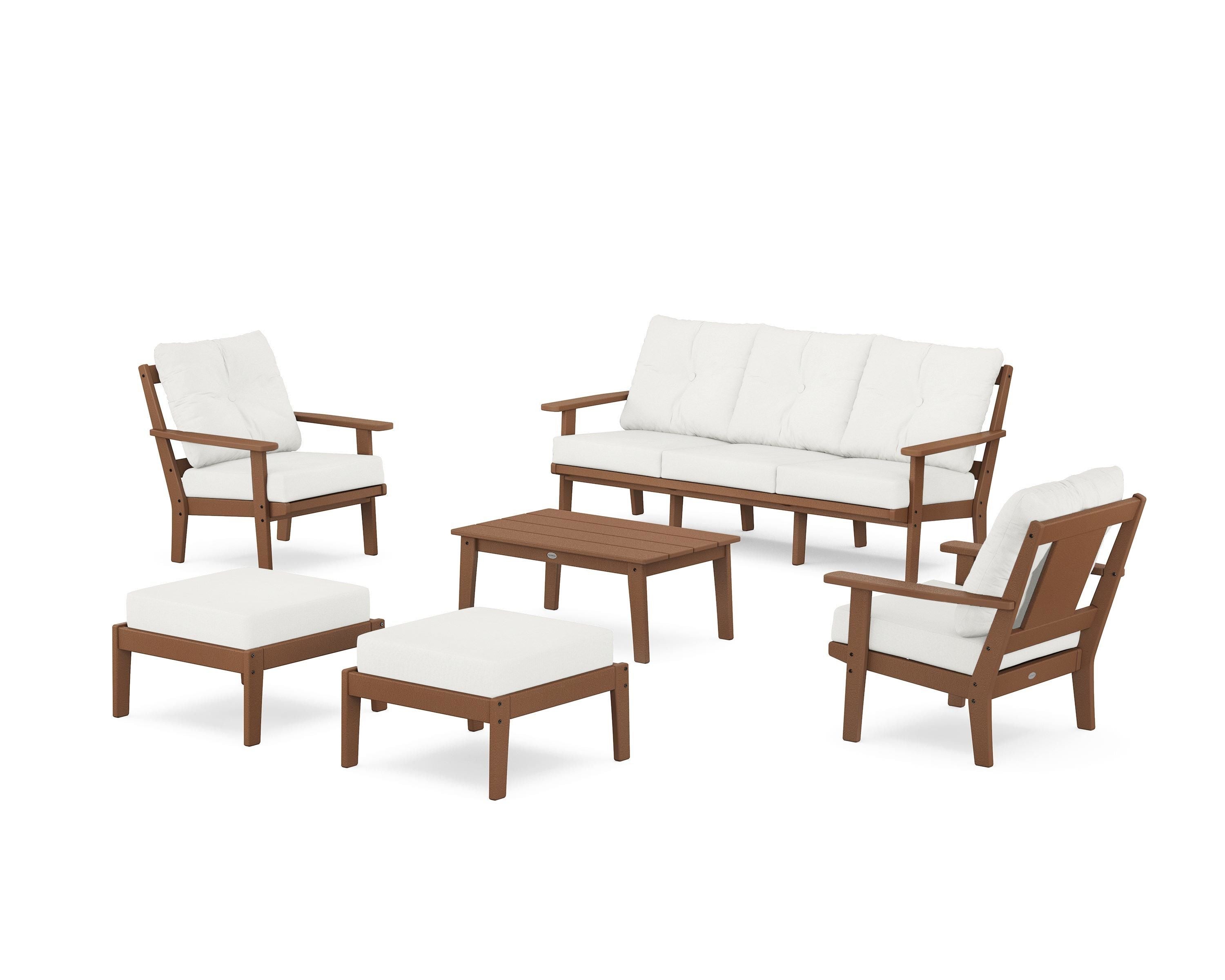 POLYWOOD Prairie 6-Piece Lounge Sofa Set in Teak / Natural Linen