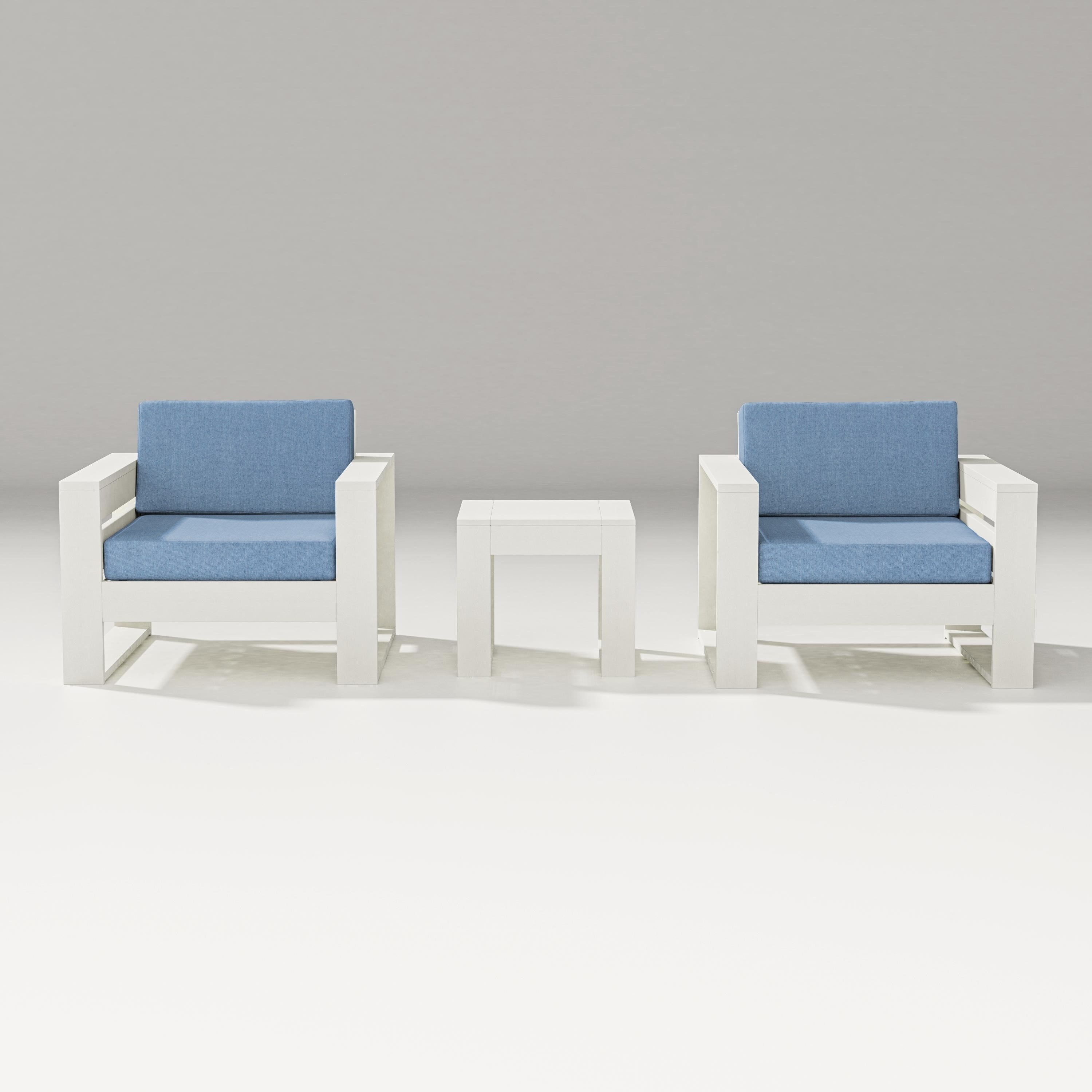 PW Designer Series Latitude 3-Piece Lounge Chair Set in Vintage White / Sky Blue