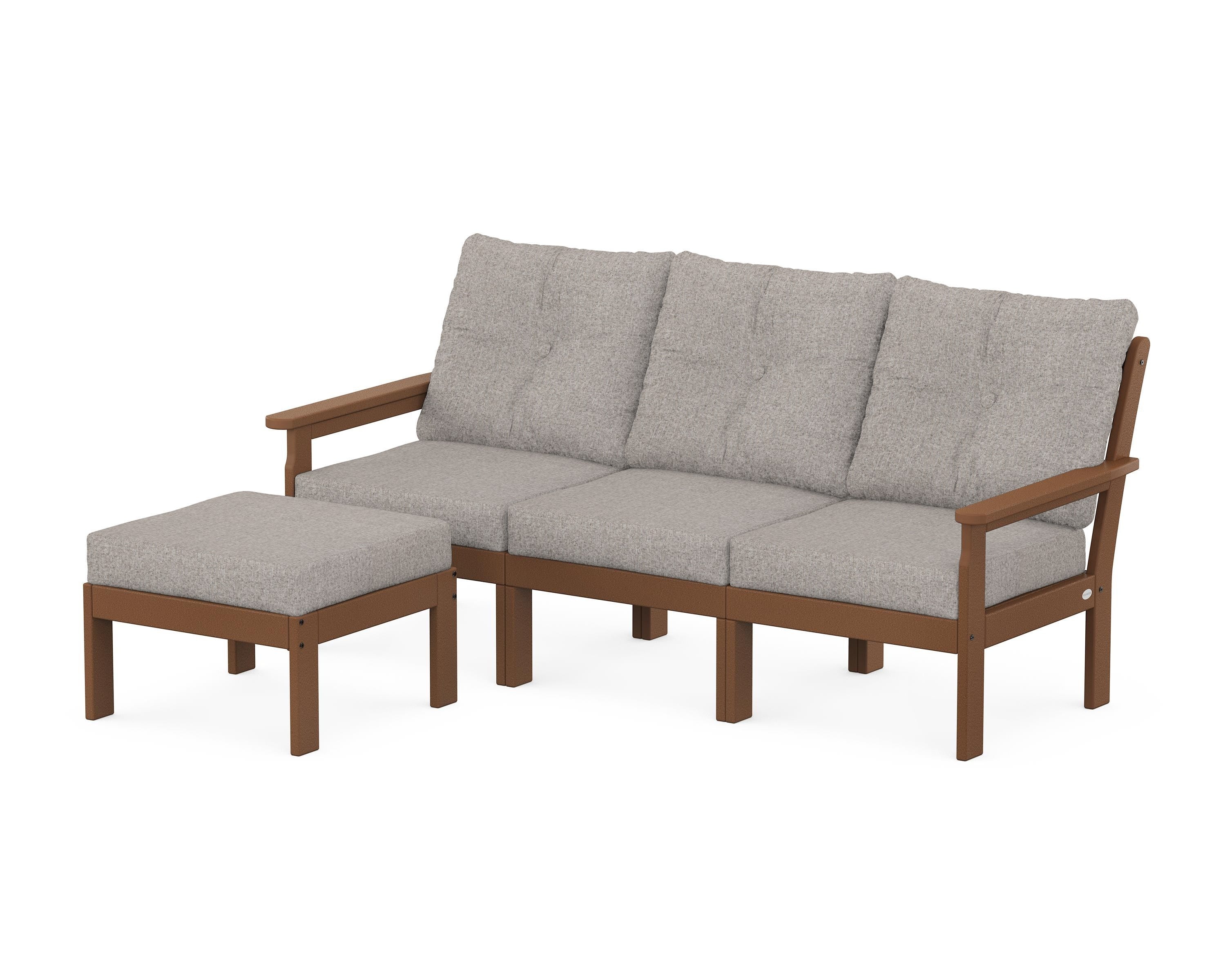 POLYWOOD Vineyard 4-Piece Sectional with Ottoman in Teak / Weathered Tweed