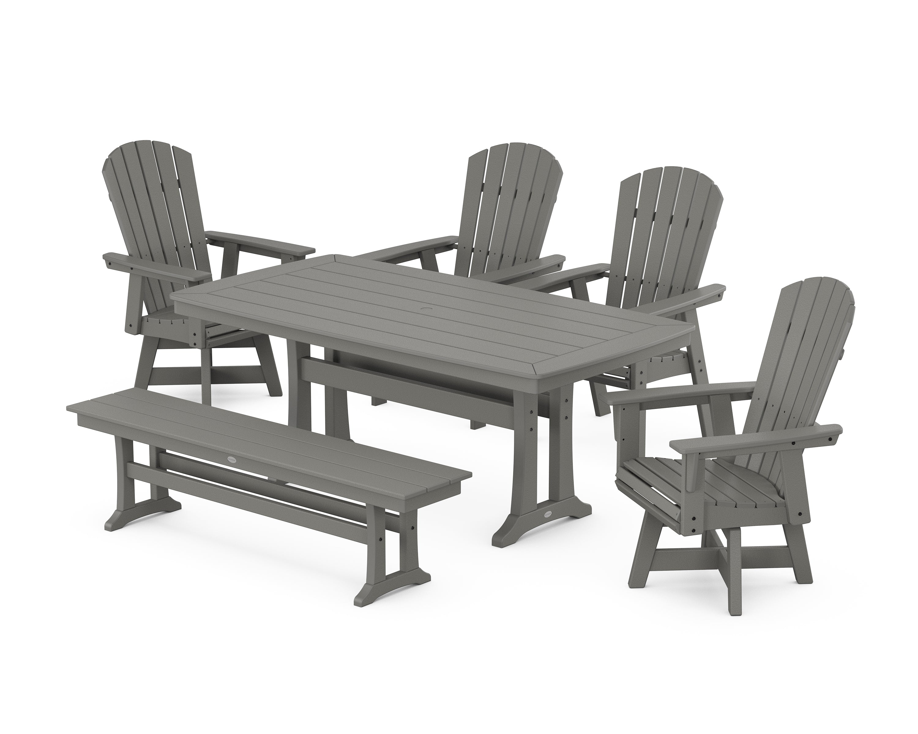 POLYWOOD® Nautical Adirondack Swivel 6-Piece Dining Set with Trestle Legs in Slate Grey