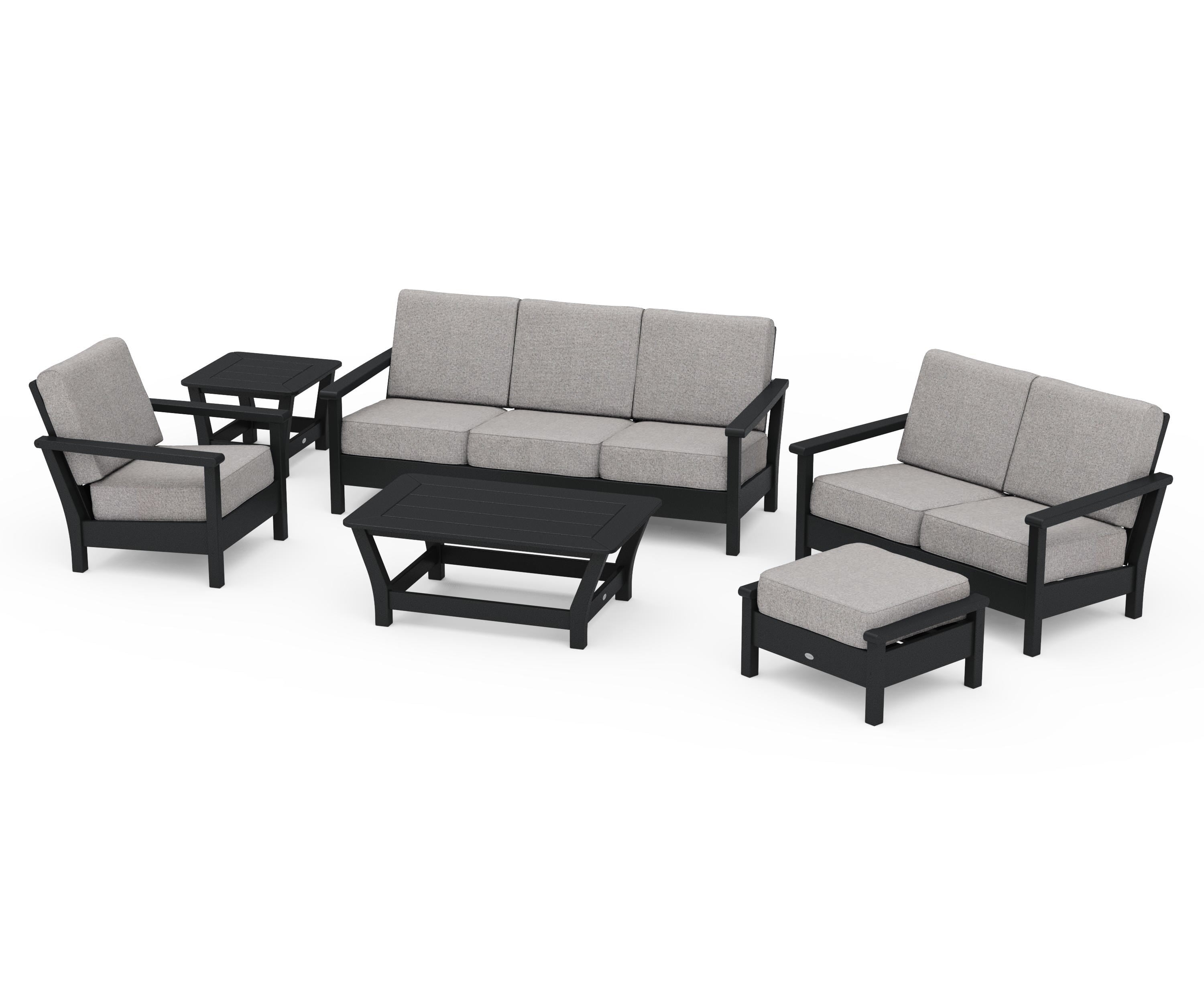 POLYWOOD Harbour 6-Piece Outdoor Living Set in Black / Grey Mist