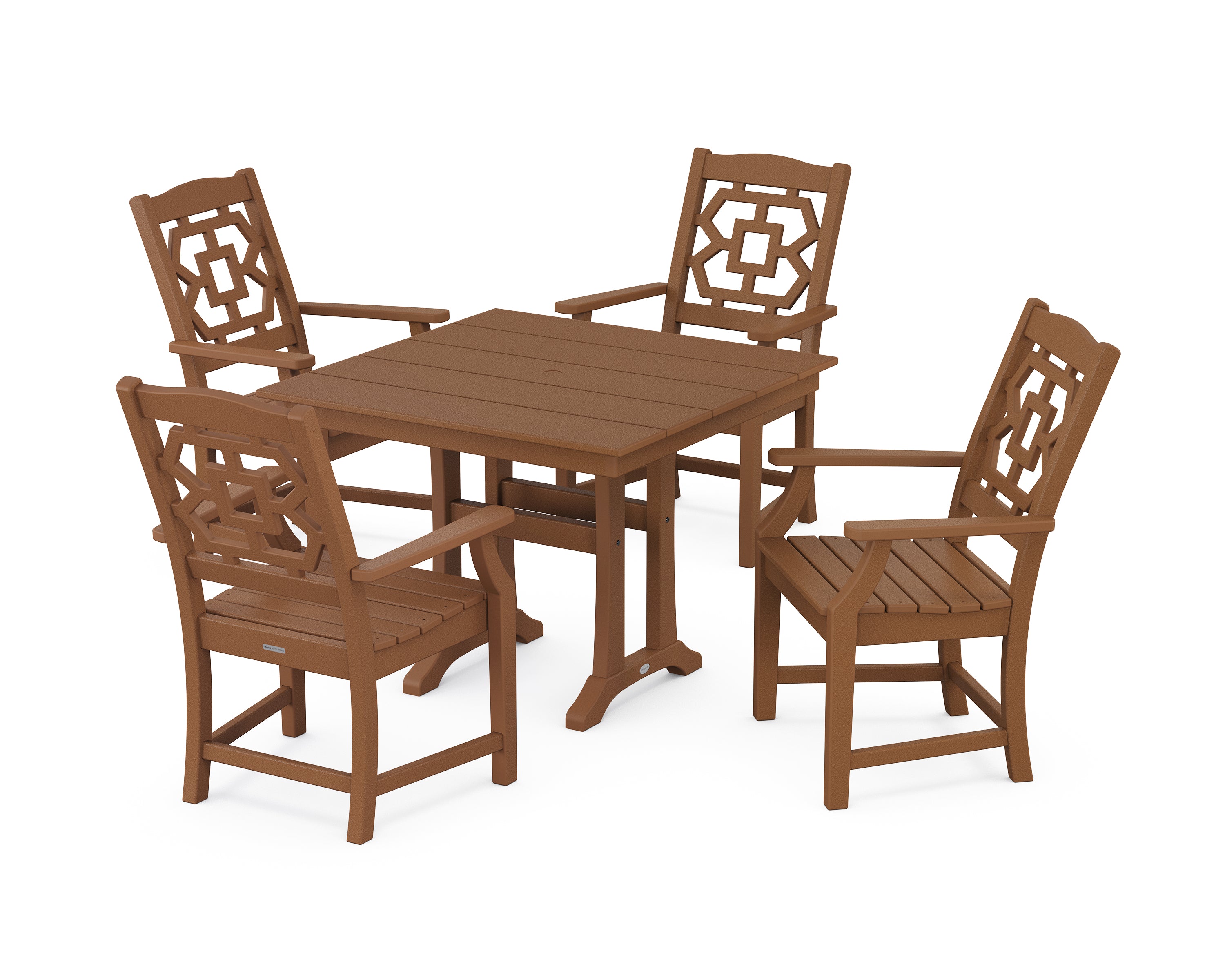 Martha Stewart by POLYWOOD® Chinoiserie 5-Piece Farmhouse Dining Set with Trestle Legs in Teak