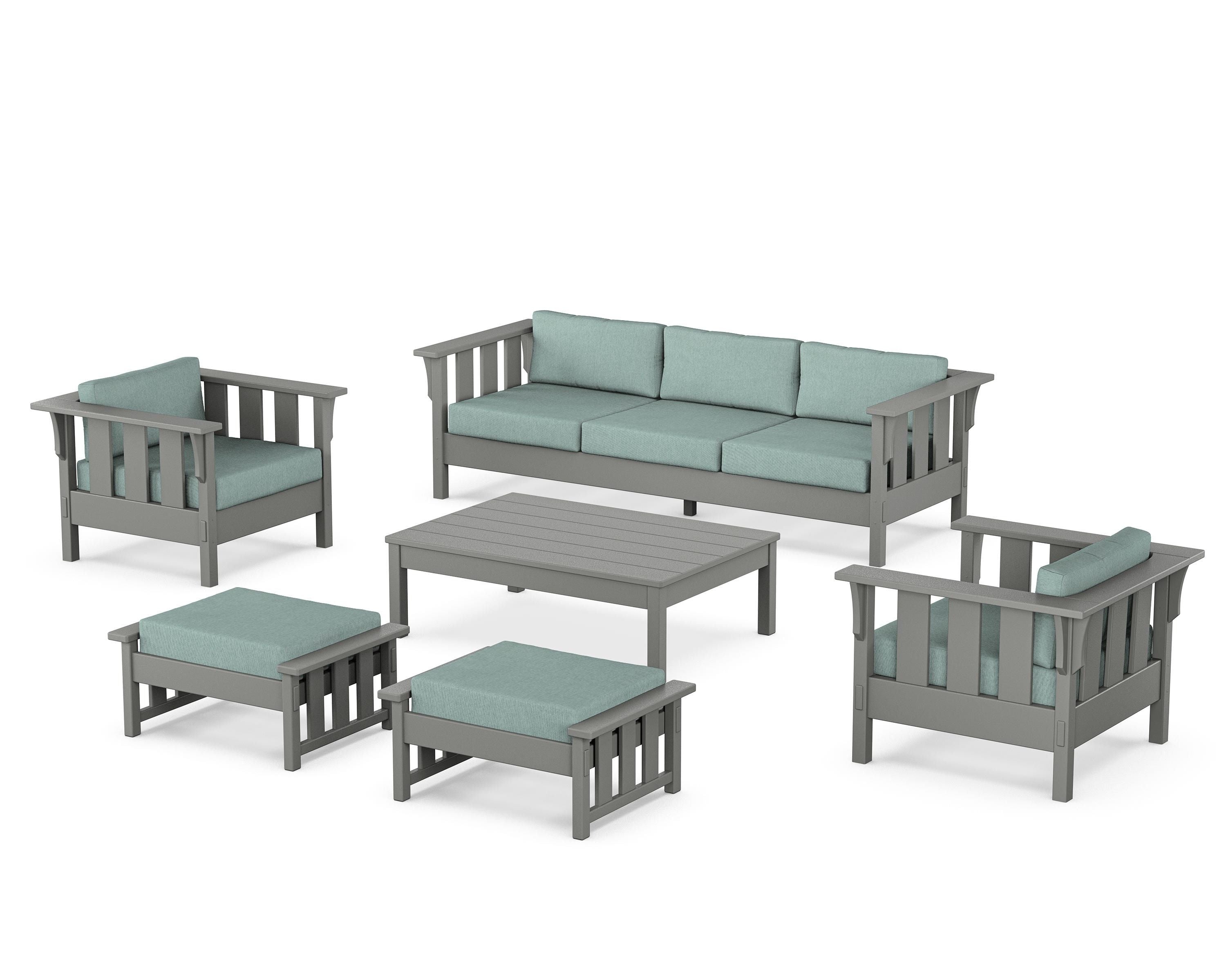 Martha Stewart by POLYWOOD Acadia 6-Piece Lounge Sofa Set in Slate Grey / Glacier Spa