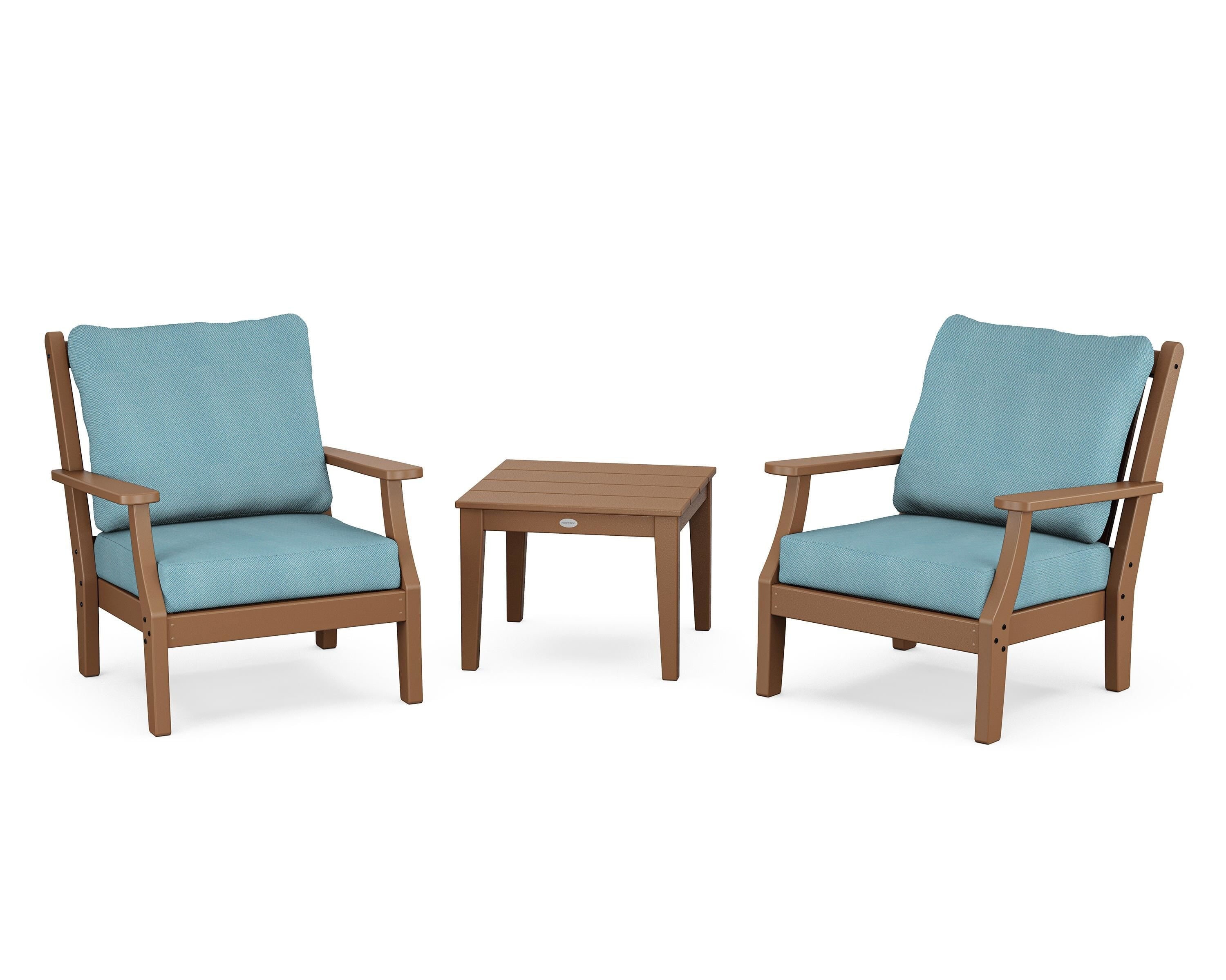Country Living Wovendale 3-Piece Deep Seating Set in Teak / Lattice Sky Blue