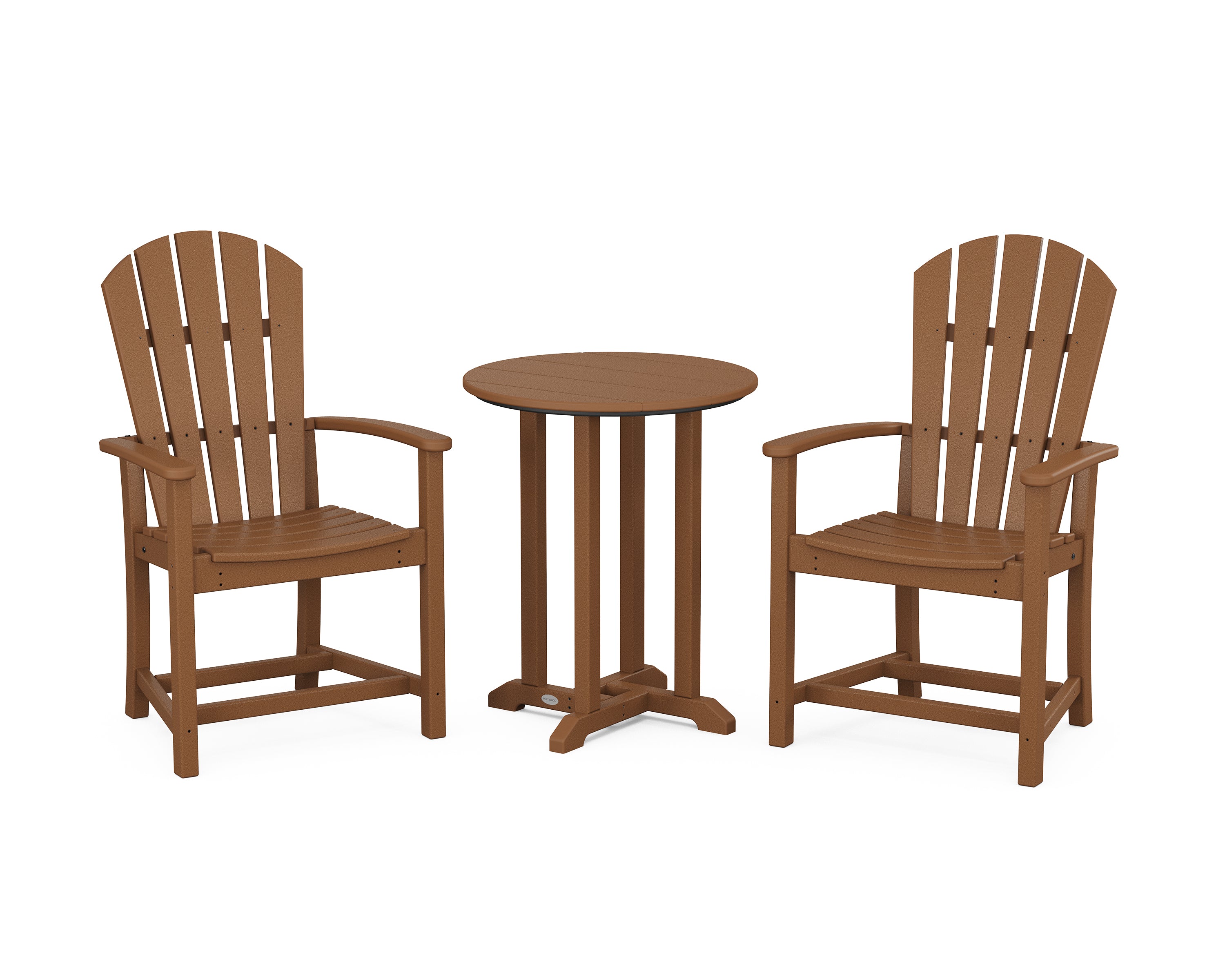 POLYWOOD Palm Coast 3-Piece Round Farmhouse Bistro Dining Set in Teak