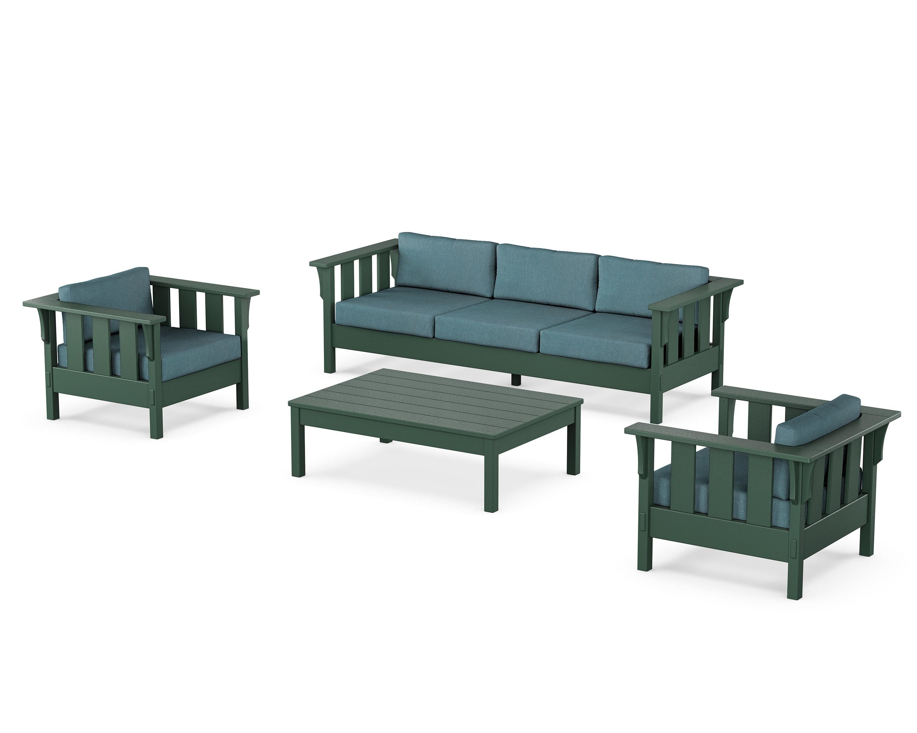 Martha Stewart by POLYWOOD Acadia 4-Piece Deep Seating Set with Sofa in Green / Ocean Teal