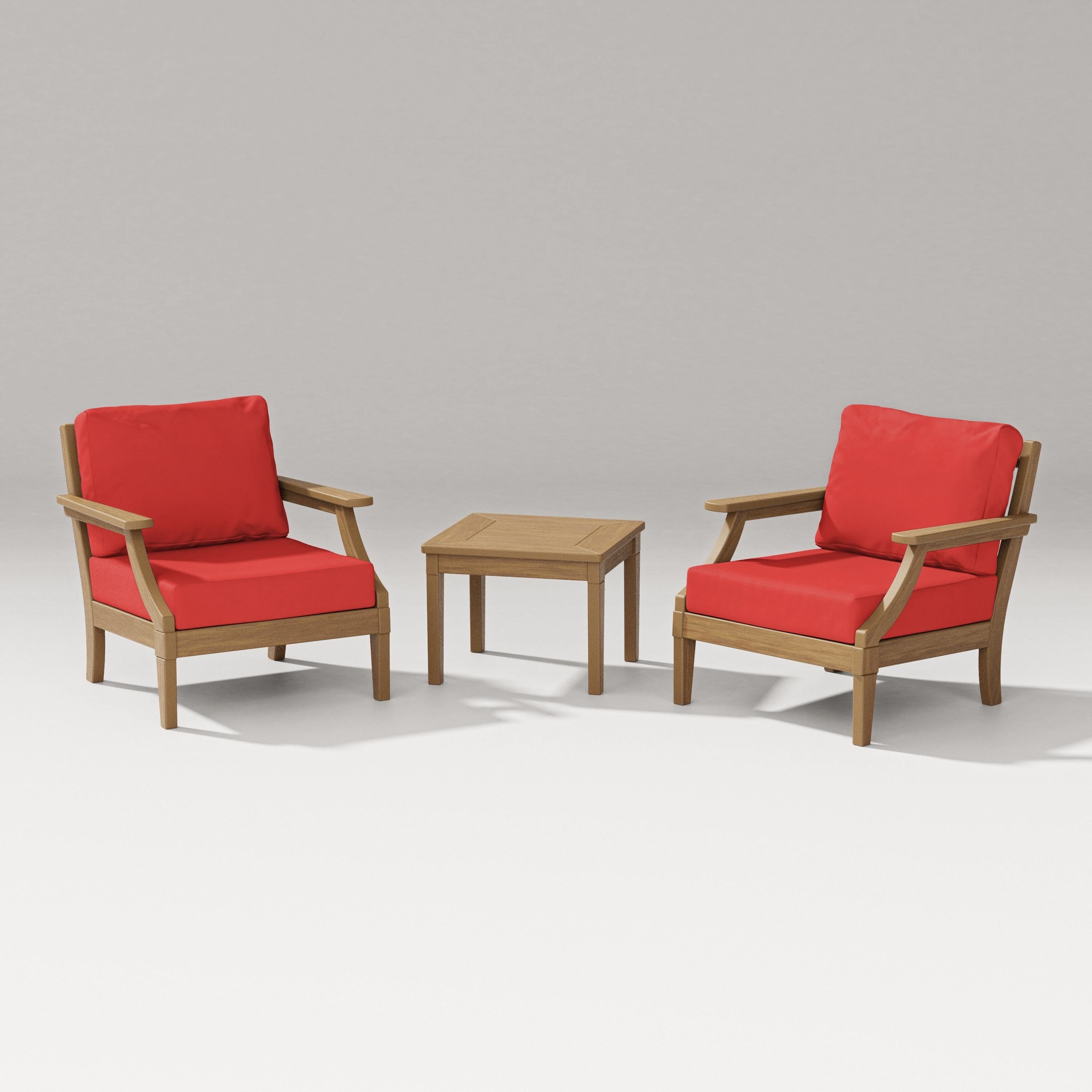 PW Designer Series Estate 3-Piece Lounge Chair Set in Natural / Crimson Linen