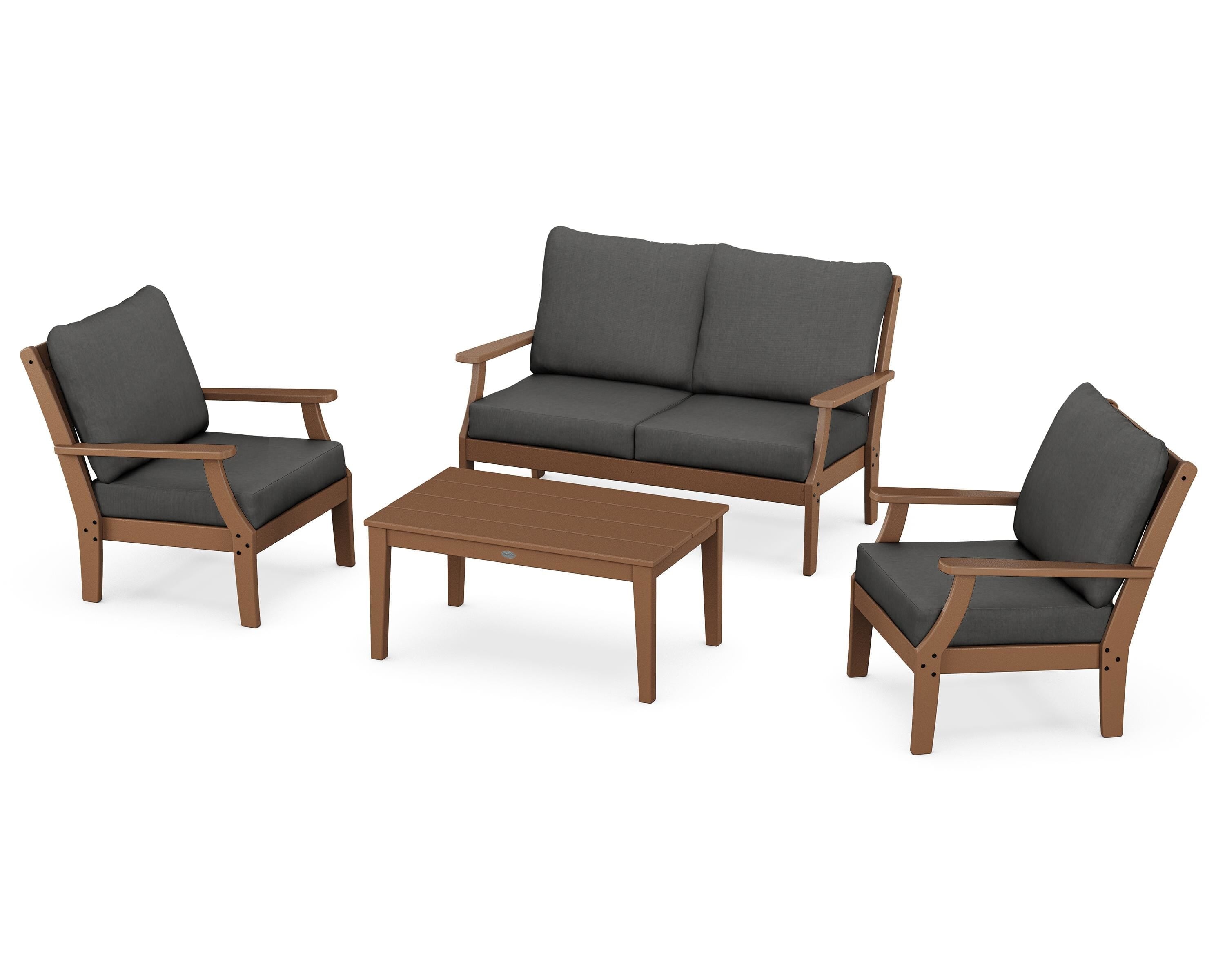 POLYWOOD Braxton 4-Piece Deep Seating Chair Set in Teak / Spectrum Carbon