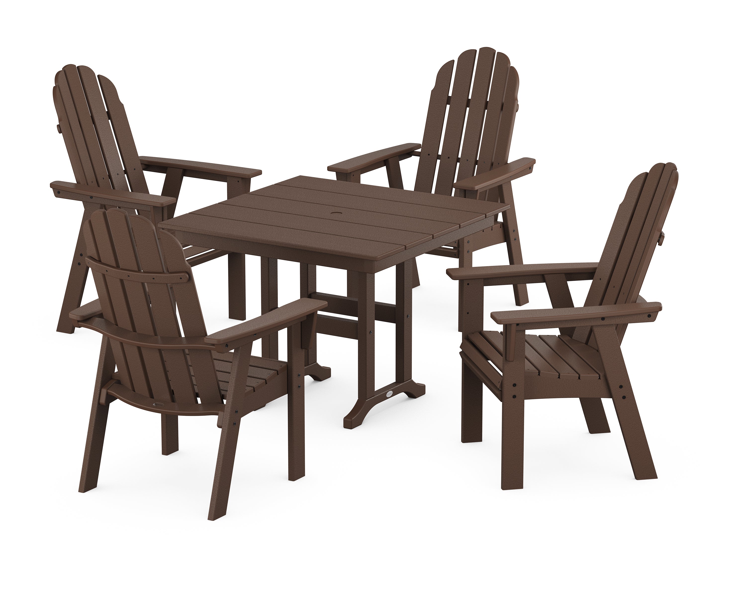 POLYWOOD® Vineyard Curveback Adirondack 5-Piece Farmhouse Dining Set in Mahogany